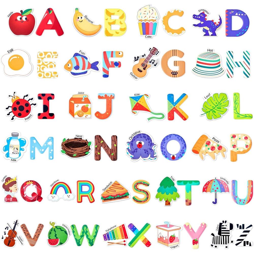 JoyCat Fridge Magnets for Toddlers & Kids – 26 Cute A-Z Objects, Large Magnetic Refrigerator Toys, Fun Educational Learning Gifts for Girls and Boys 2 3 4 5 Years Old(Objects+Letters)