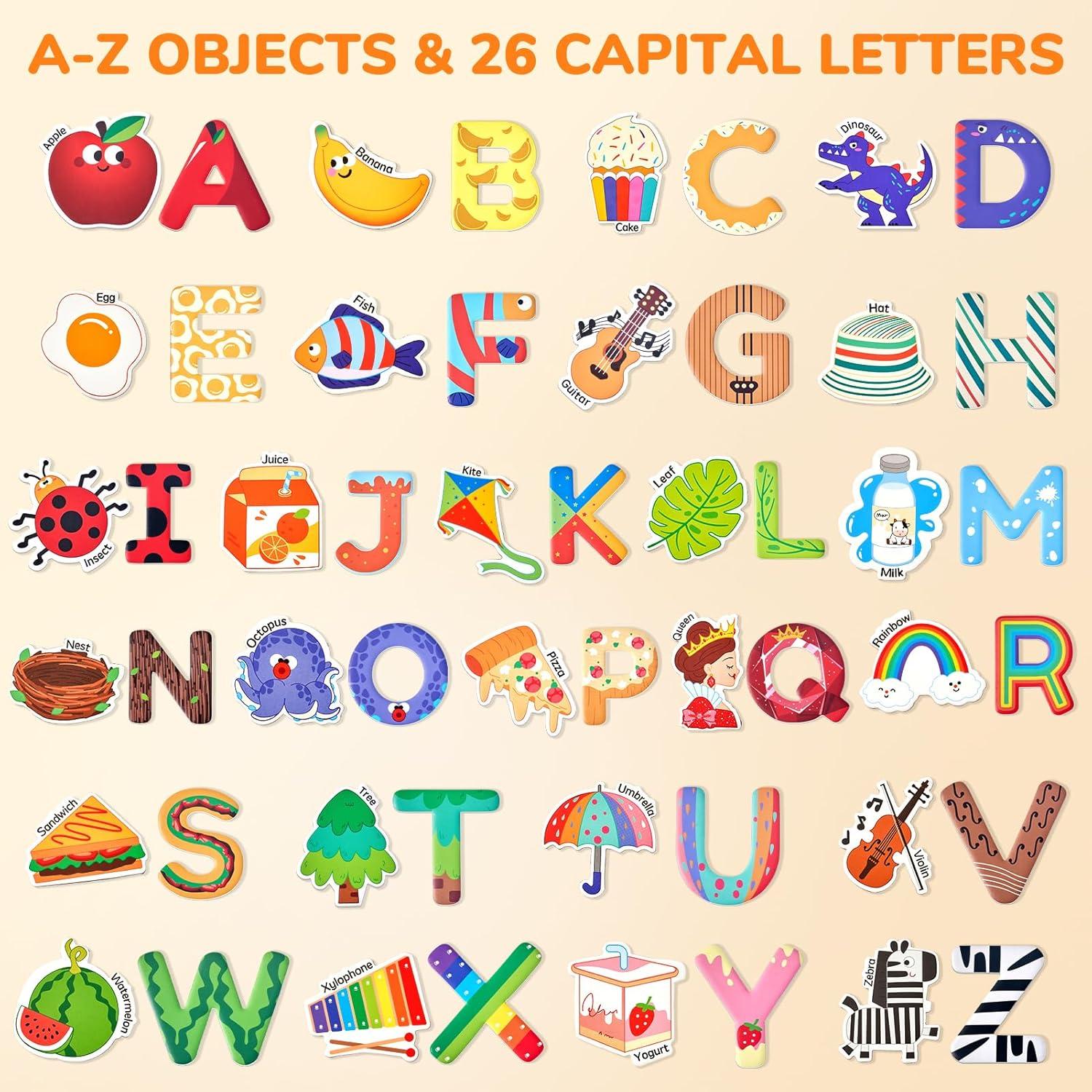 JoyCat Fridge Magnets for Toddlers & Kids – 26 Cute A-Z Objects, Large Magnetic Refrigerator Toys, Fun Educational Learning Gifts for Girls and Boys 2 3 4 5 Years Old(Objects+Letters)