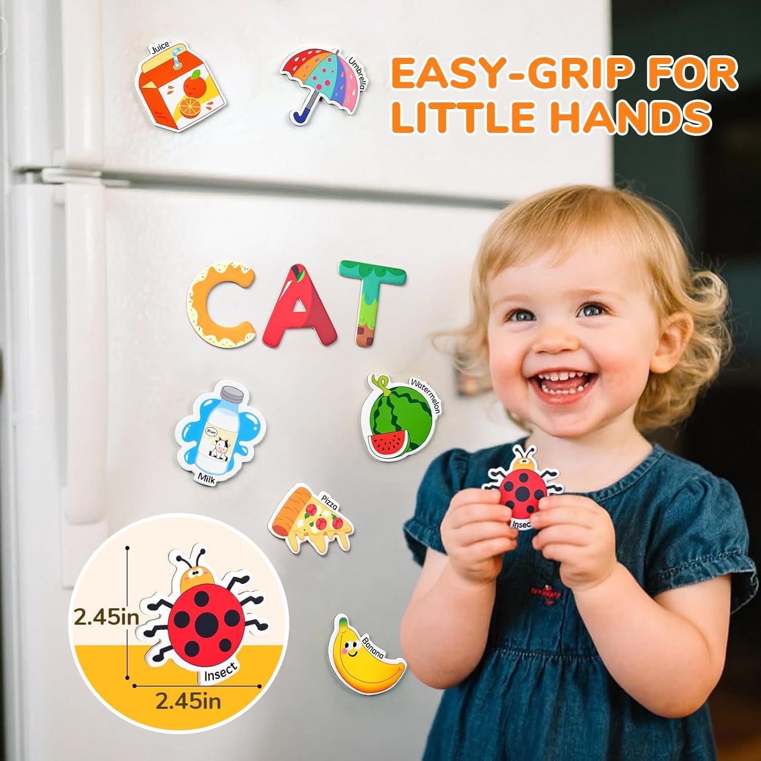 JoyCat Fridge Magnets for Toddlers & Kids – 26 Cute A-Z Objects, Large Magnetic Refrigerator Toys, Fun Educational Learning Gifts for Girls and Boys 2 3 4 5 Years Old(Objects+Letters)