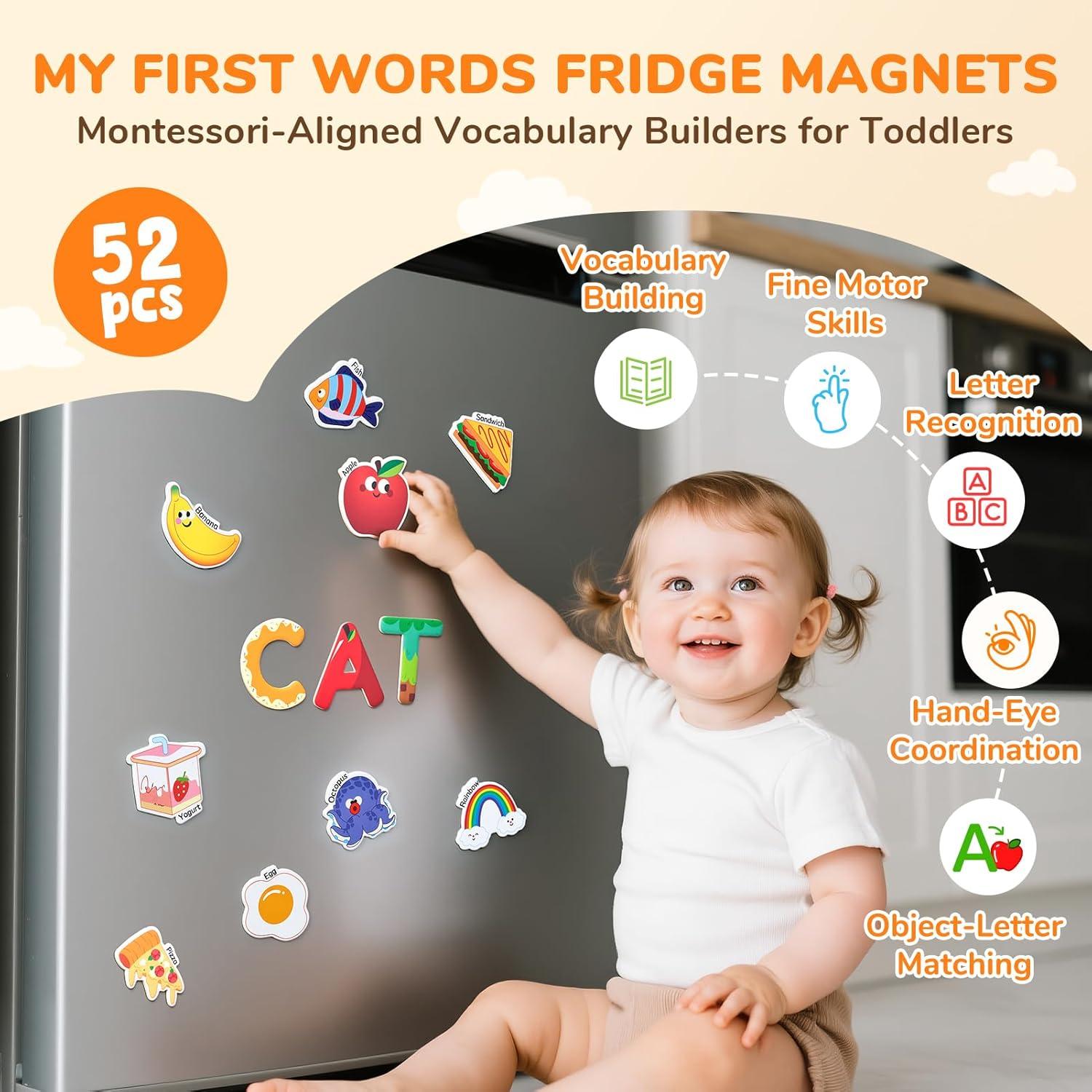 JoyCat Fridge Magnets for Toddlers & Kids – 26 Cute A-Z Objects, Large Magnetic Refrigerator Toys, Fun Educational Learning Gifts for Girls and Boys 2 3 4 5 Years Old(Objects+Letters)