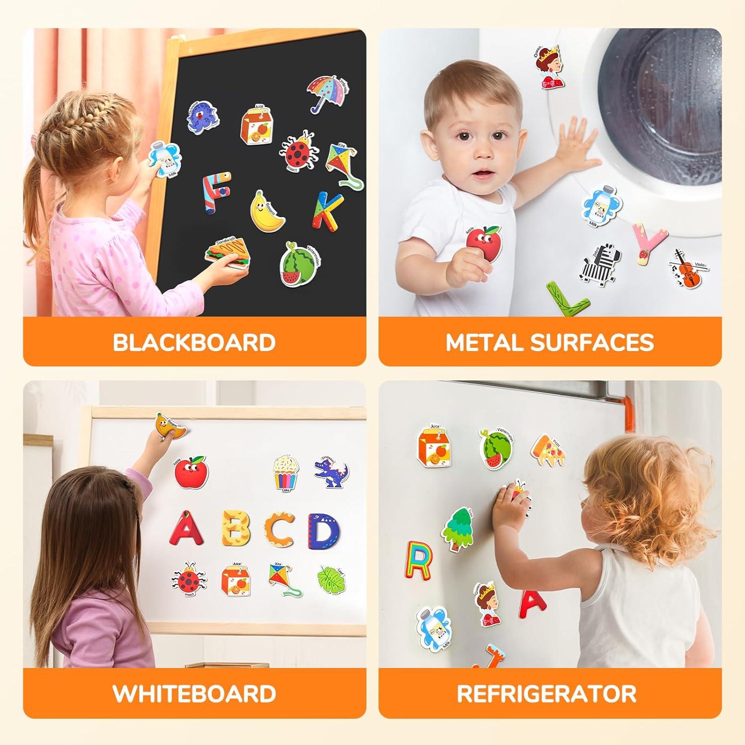 JoyCat Fridge Magnets for Toddlers & Kids – 26 Cute A-Z Objects, Large Magnetic Refrigerator Toys, Fun Educational Learning Gifts for Girls and Boys 2 3 4 5 Years Old(Objects+Letters)