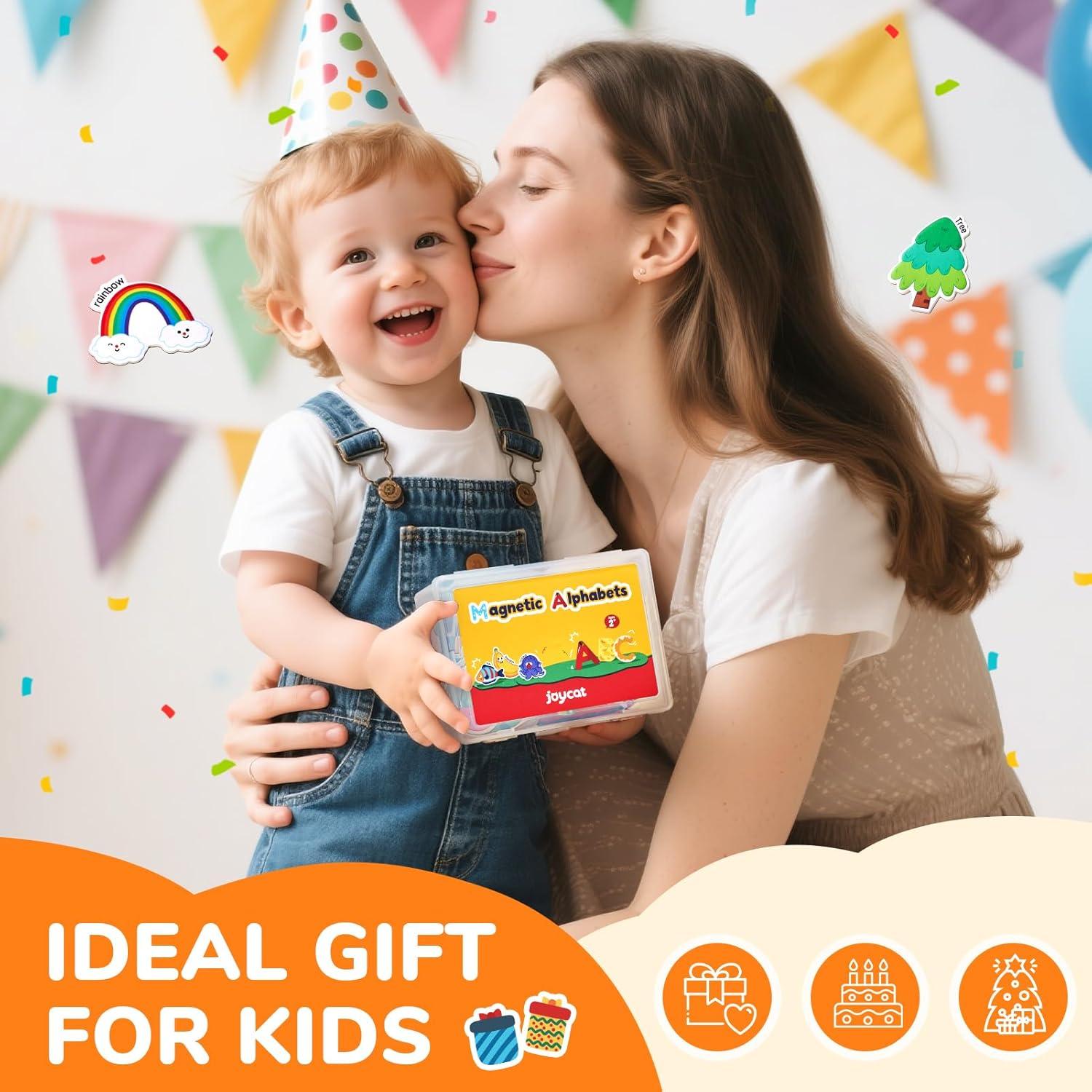 JoyCat Fridge Magnets for Toddlers & Kids – 26 Cute A-Z Objects, Large Magnetic Refrigerator Toys, Fun Educational Learning Gifts for Girls and Boys 2 3 4 5 Years Old(Objects+Letters)