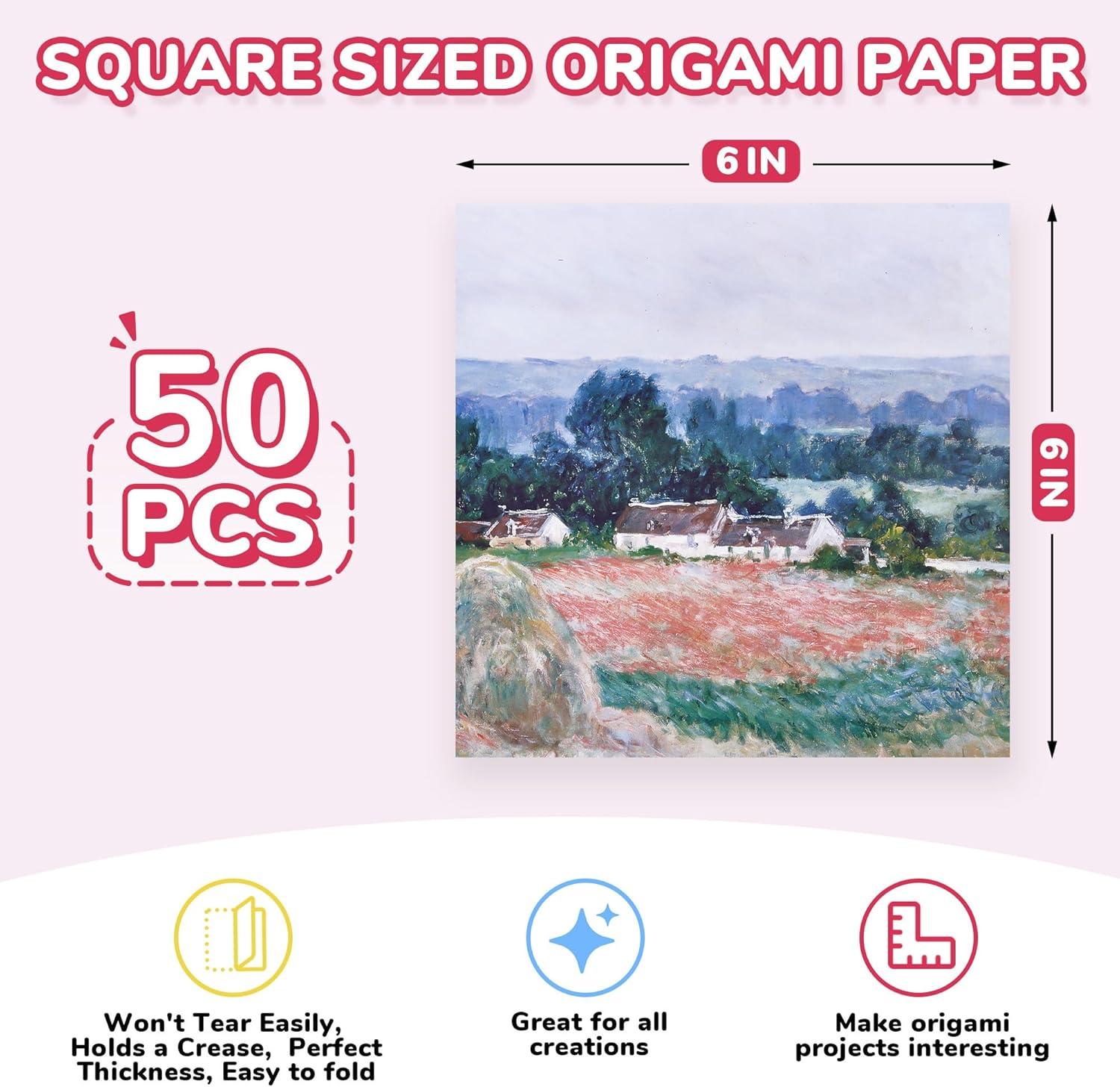 Dreamy Fantasy Origami Paper – 50 Sheets 6×6 Inches – Double-Sided Ethereal Patterns for Magic, Mythical & Celestial Crafts – for Adults, Kids & Artists, Ideal for Scrapbooking.(Claude Monet)