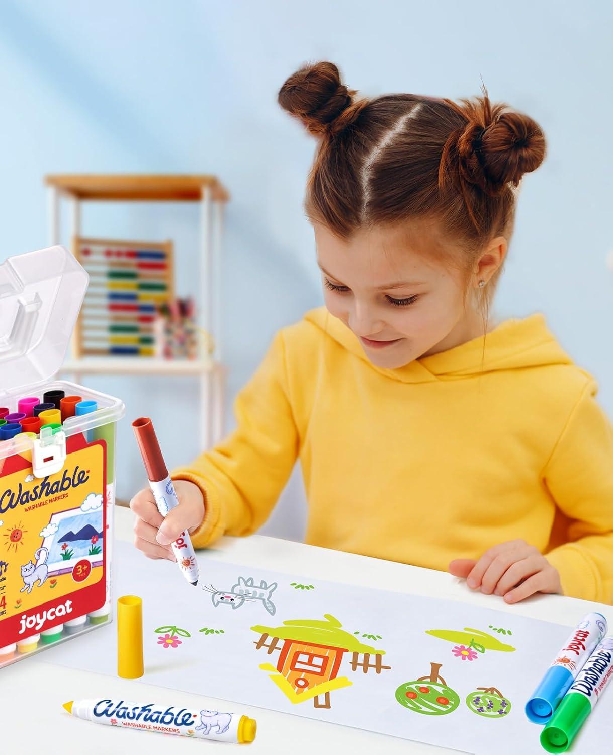 JoyCat 40 Colors Washable Markers Mega Pack, Deluxe Art Set with DIY Coloring Fabric Bag, Portable Broad Line Markers for Kids, Creative Art & Crafts Gift for Boys Girls Ages 4-12(24)