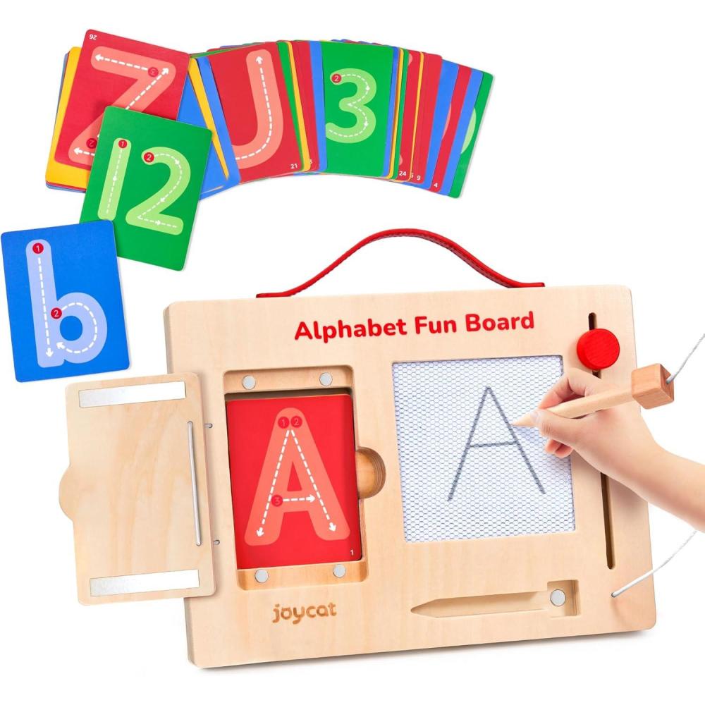 JoyCat Wooden Letter Tracing Board for Toddlers 3-5, Magnetic Alphabet & Number Writing Practice Board with 36 Double-Sided Cards, Reusable Preschool Handwriting Toy, Travel Learning Activity