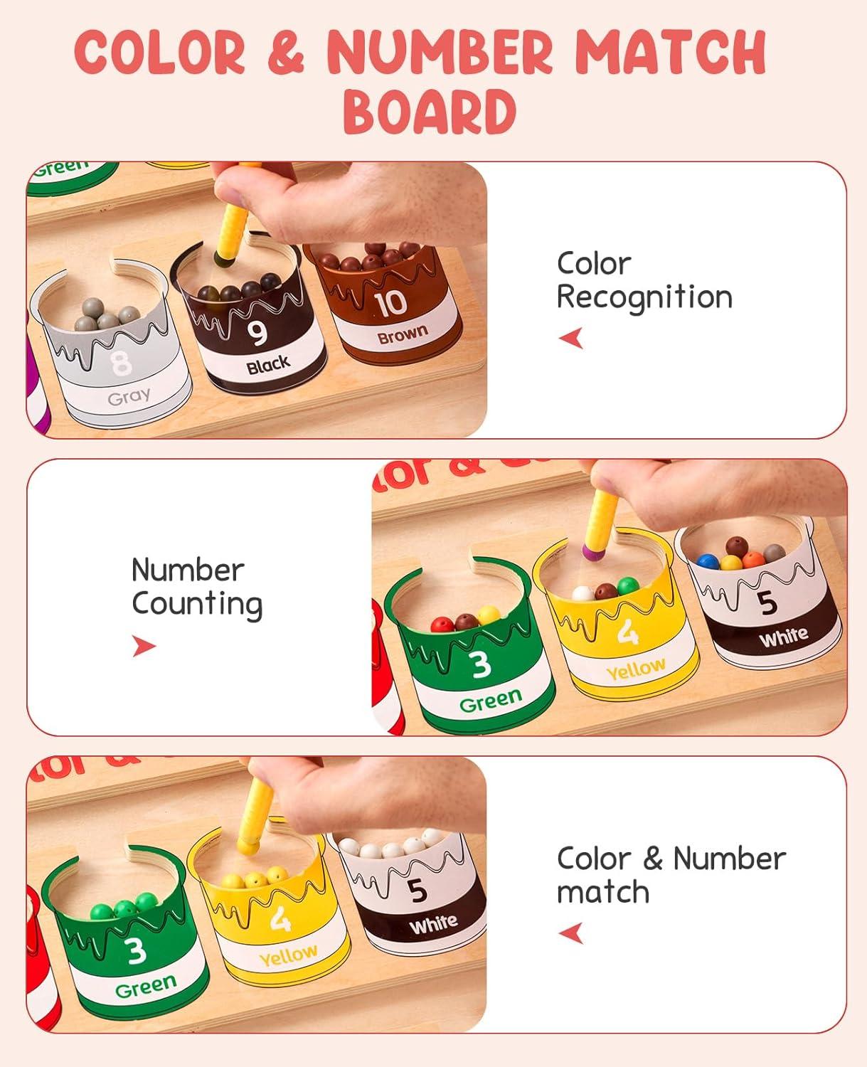 GAMENOTE Magnetic Color and Number Maze – Educational Fine Motor Skills Toys for Boys Girls 3 4 5 Years Old, Wooden Color Matching Learning Counting Toddler(Paint Bucket)