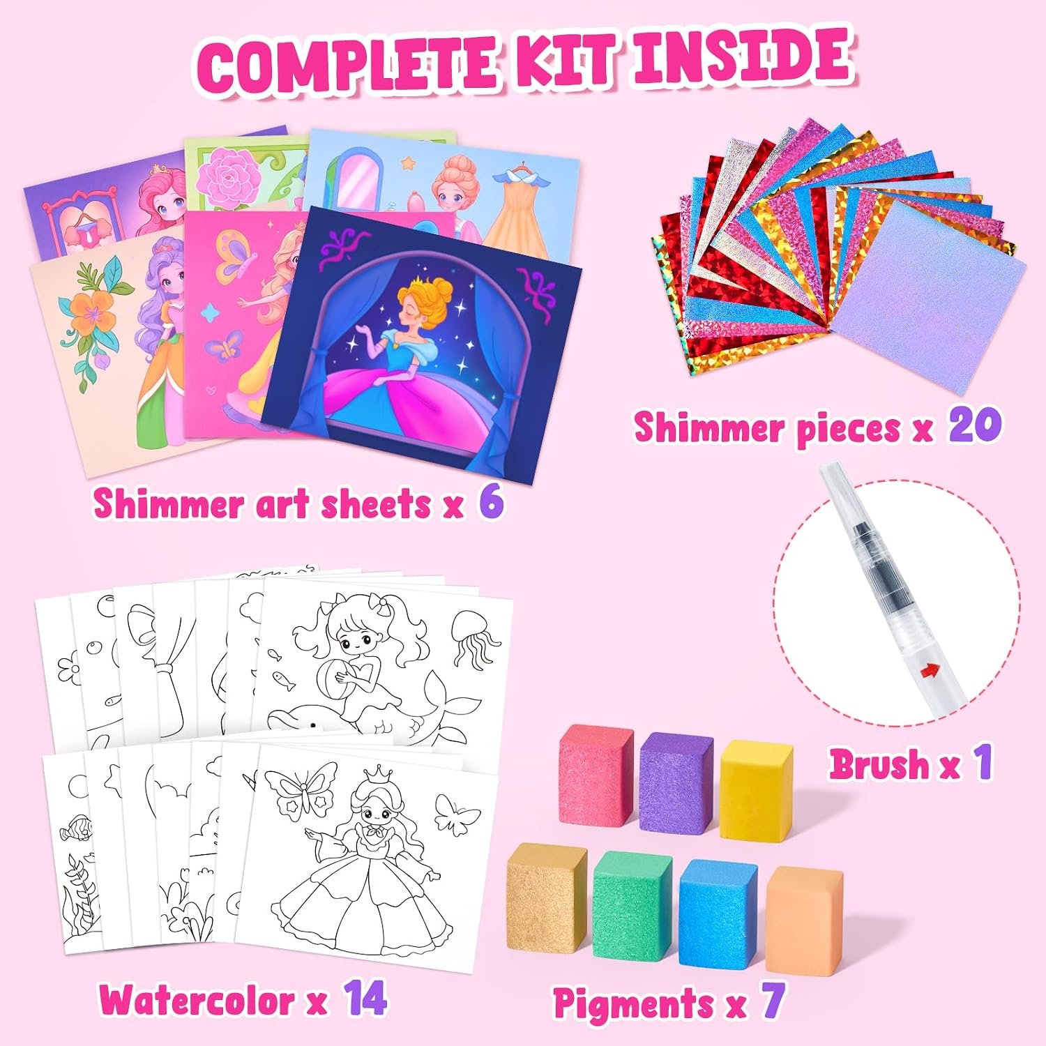 JoyCat Paint with Water Coloring Books & Shimmer Art (Bugs & Blossoms)(Princess & Magical Pony 1)