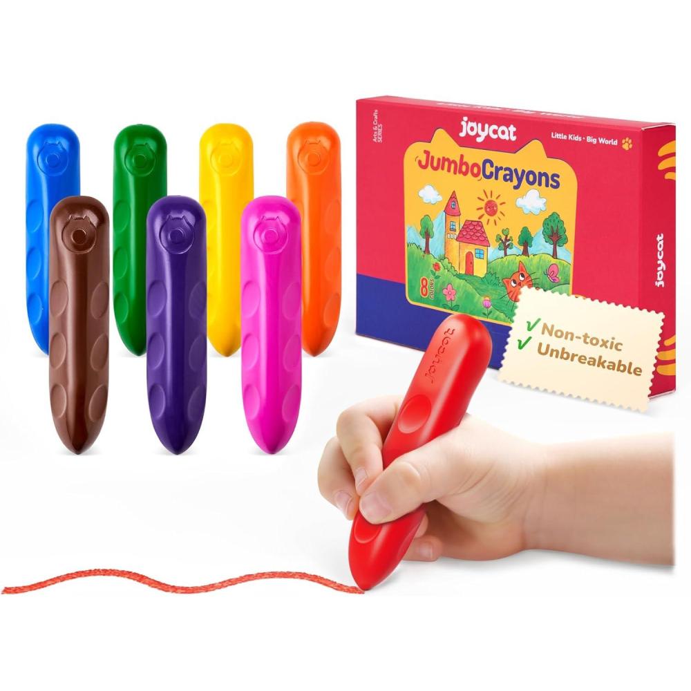 JoyCat 16 Colors Jumbo Crayons for Toddlers 1-3, Washable Triangular Large Crayons for Kids Ages 4-8, Easy-Grip Unbreakable Non-Toxic Art Supplies with Coloring Book, Early Childhood Birthday Gifts(8)