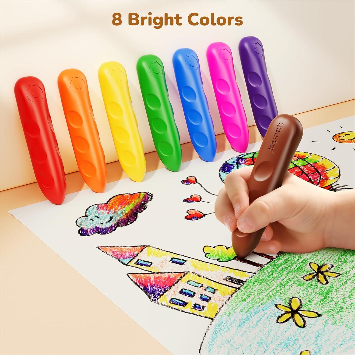 JoyCat 16 Colors Jumbo Crayons for Toddlers 1-3, Washable Triangular Large Crayons for Kids Ages 4-8, Easy-Grip Unbreakable Non-Toxic Art Supplies with Coloring Book, Early Childhood Birthday Gifts(8)