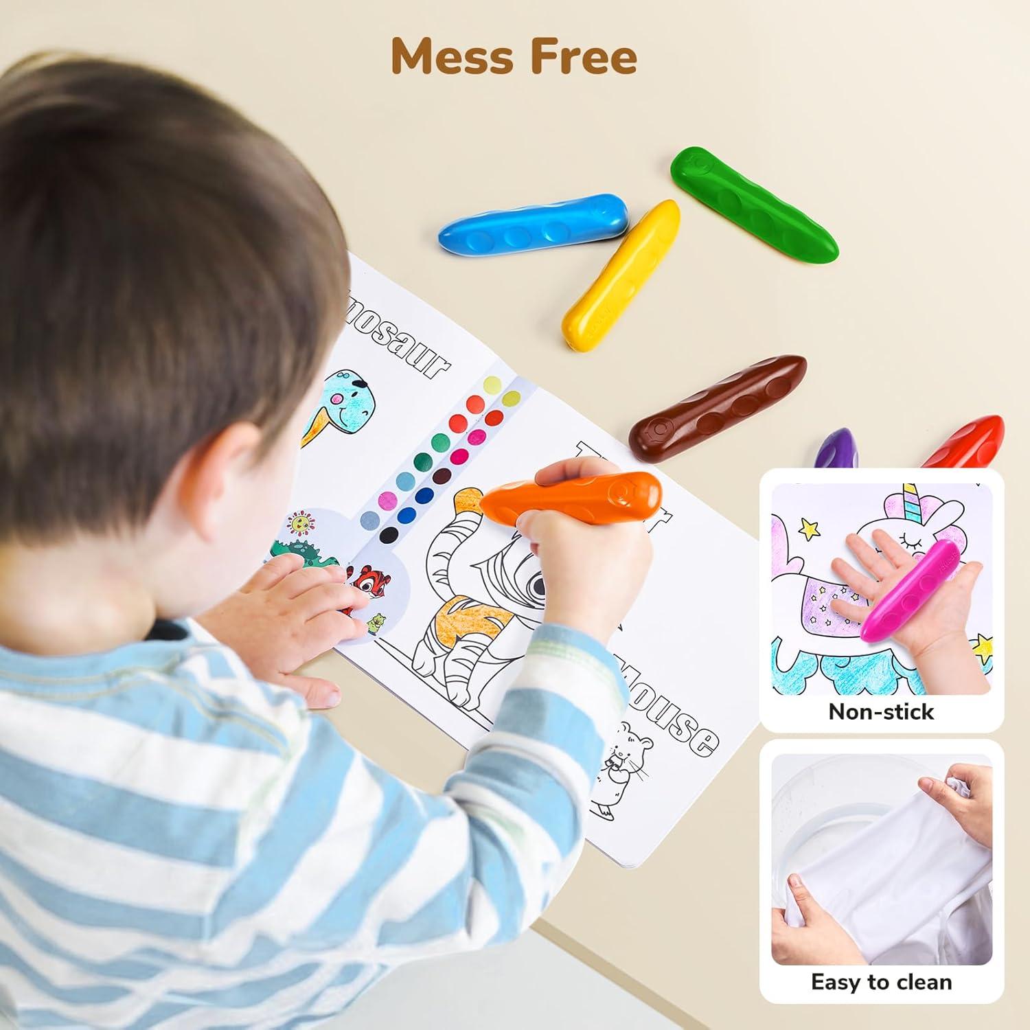 JoyCat 16 Colors Jumbo Crayons for Toddlers 1-3, Washable Triangular Large Crayons for Kids Ages 4-8, Easy-Grip Unbreakable Non-Toxic Art Supplies with Coloring Book, Early Childhood Birthday Gifts(8)