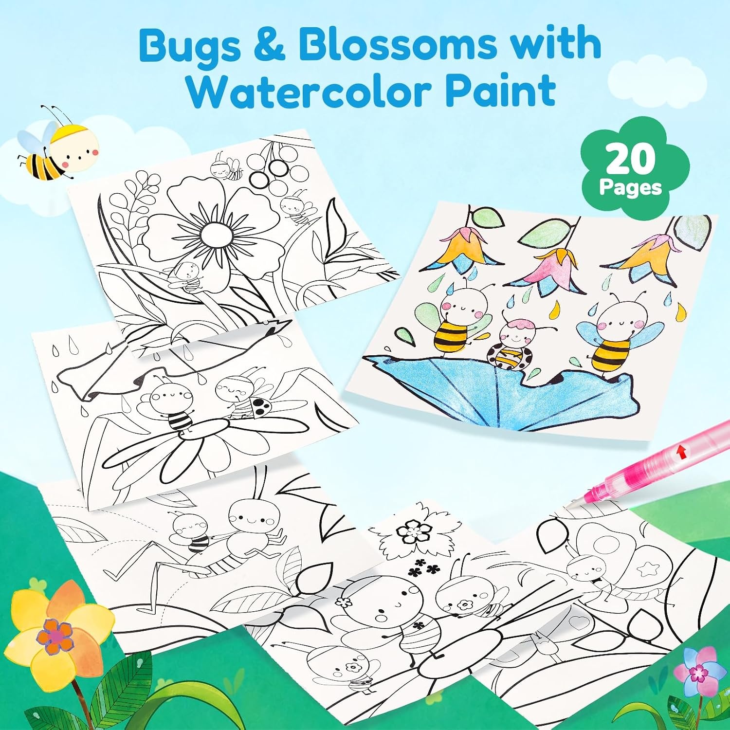 JoyCat Paint with Water Coloring Books for Toddlers (Bugs & Blossoms)(Bugs & Blossoms)
