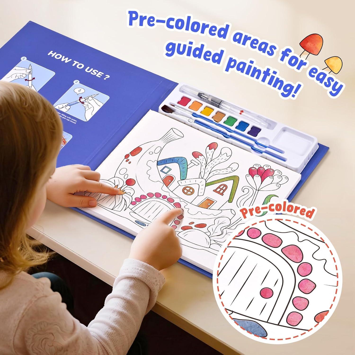 JoyCat Paint with Water Coloring Books for Toddlers, Watercolor Painting Sets for Kids Ages 3-5 4-8, Arts and Crafts Drawing Activities Toy Birthday Gift for Boys Girls (Comics)(Magic Playhouse)