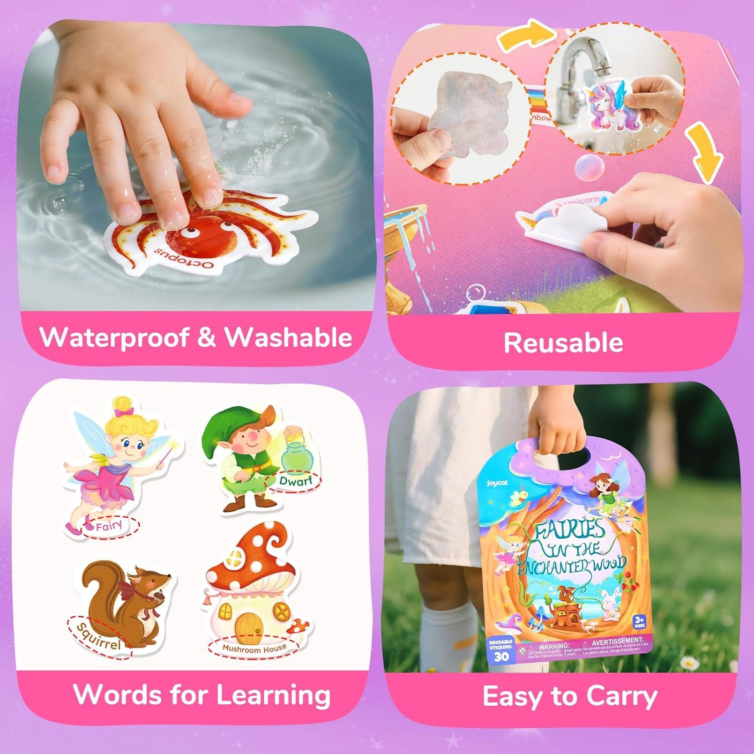 JoyCat Reusable Sticker Book Set (3-Pack): Unicorn, Fairies, Mermaid – 90 Pcs Stickers for Toddlers, Kids Sticker Activity Book, Road Trip Travel Toys, Party Favors, Birthday Gifts for Baby Girls(3-Pack: Unicorn  Fairies  Mermaid)