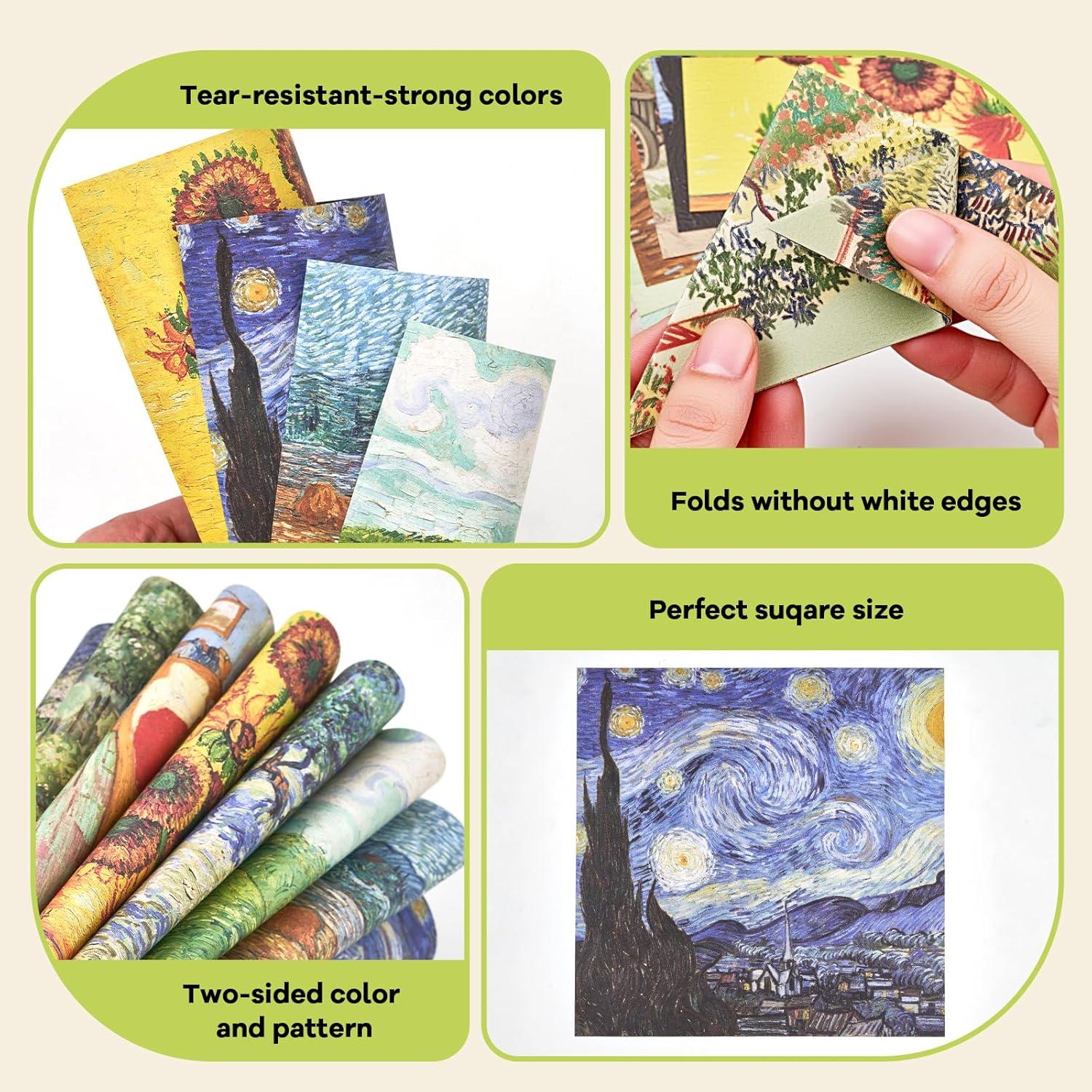 Dreamy Fantasy Origami Paper – 50 Sheets 6×6 Inches – Double-Sided Ethereal Patterns for Magic, Mythical & Celestial Crafts – for Adults, Kids & Artists, Ideal for Scrapbooking.(Classic Van Gogh)