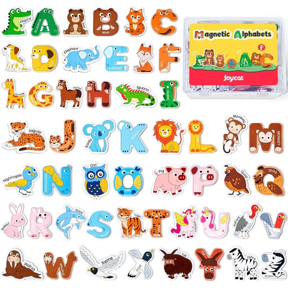 JoyCat Fridge Magnets for Toddlers – 26 Cute Animals & Uppercase Letters for Kids, Magnetic Alphabet Refrigerator Toys, Fun Educational Learning Gifts for Preschool 2 3 4 5 Years Old(Letters+Animals)