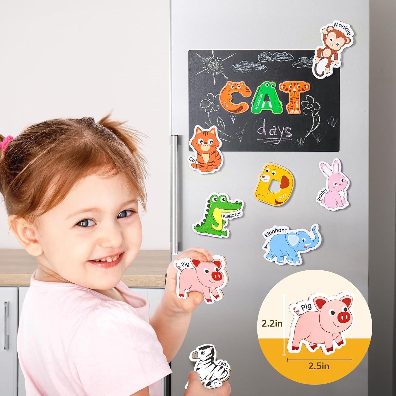 JoyCat Fridge Magnets for Toddlers – 26 Cute Animals & Uppercase Letters for Kids, Magnetic Alphabet Refrigerator Toys, Fun Educational Learning Gifts for Preschool 2 3 4 5 Years Old(Letters+Animals)