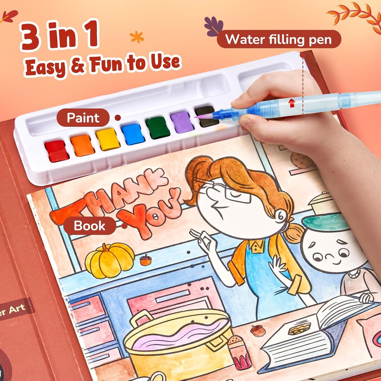 JoyCat Paint with Water Coloring Books, Art & Craft Activity, No Mess Art for Kids Ages 4-8, Craft Kits & Supplies, DIY Creative Activity, Gifts for Girls & Boys (Ocean Princess)(Thanksgiving)