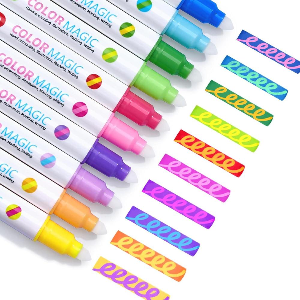 JoyCat 10 Color Changing Highlighter Pens,Dual Tip Magic Markers,Assorted Fluorescent Colors for Art Journaling,Note Taking&School Office Journaling Supplies,No Bleed,Ideal gift&marker for Kids&Adult(Color Changing Markers)