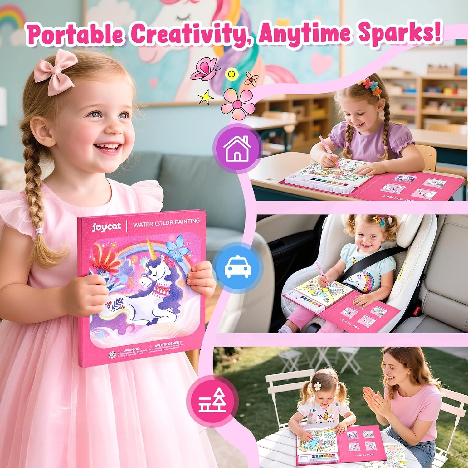 JoyCat Paint with Water Coloring Books for Toddlers (Bugs & Blossoms)(Magical Pony)