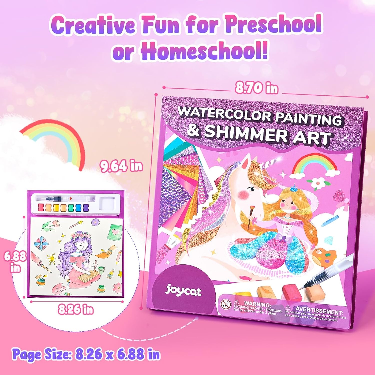 JoyCat Paint with Water Coloring Books & Shimmer Art (Bugs & Blossoms)(Princess & Magical Pony 2)
