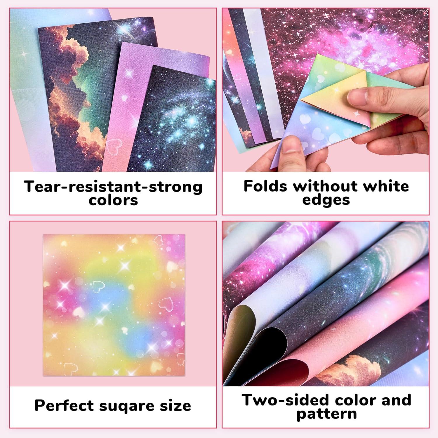 Dreamy Fantasy Origami Paper – 50 Sheets 6×6 Inches – Double-Sided Ethereal Patterns for Magic, Mythical & Celestial Crafts – for Adults, Kids & Artists, Ideal for Scrapbooking.(Fantasy)