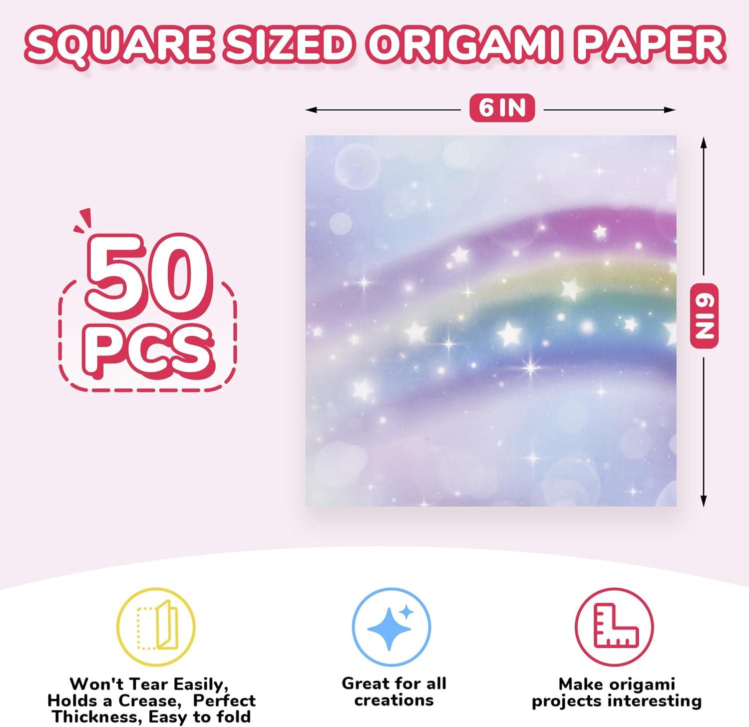 Dreamy Fantasy Origami Paper – 50 Sheets 6×6 Inches – Double-Sided Ethereal Patterns for Magic, Mythical & Celestial Crafts – for Adults, Kids & Artists, Ideal for Scrapbooking.(Fantasy)