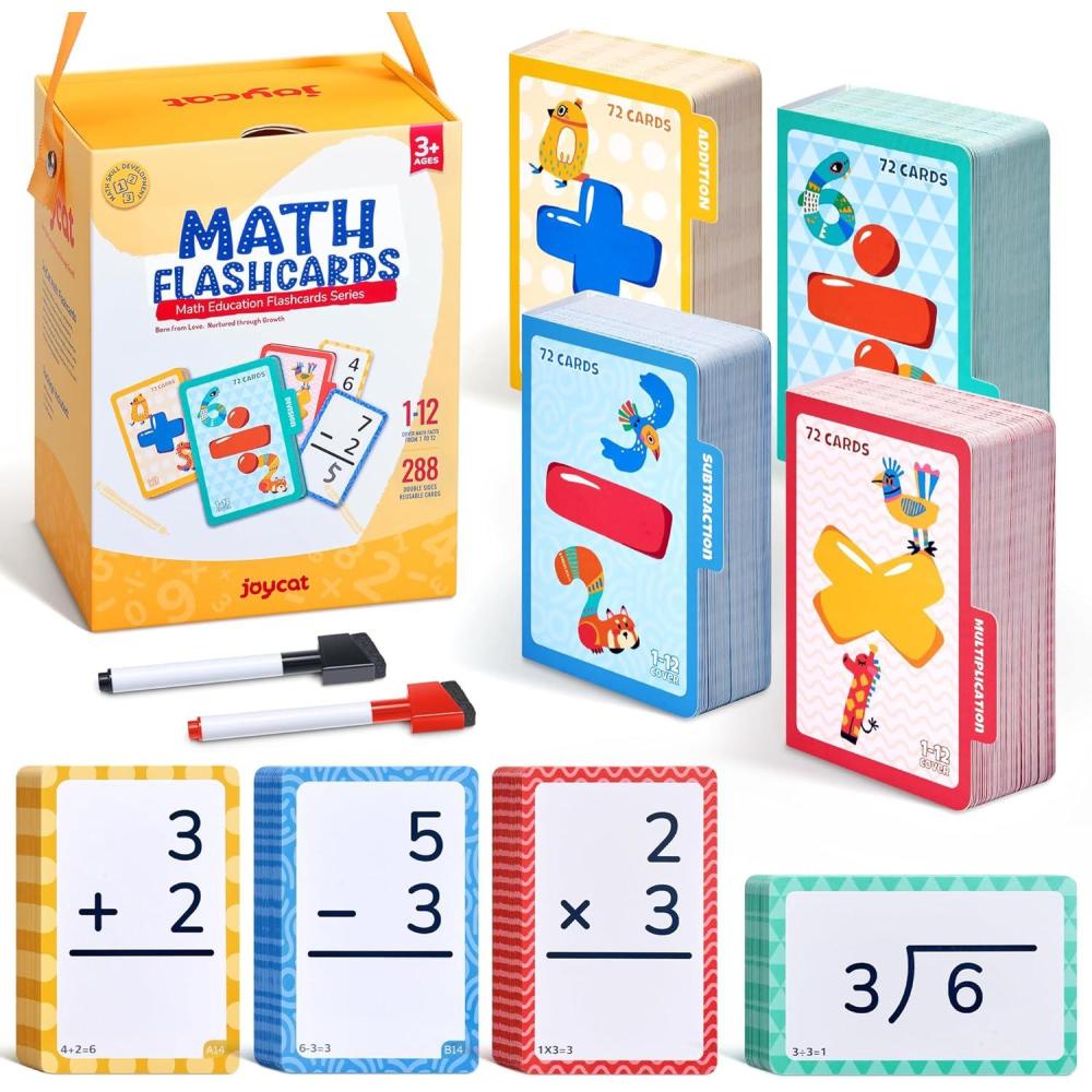 JoyCat 288 Math Flash Cards Set of 4- Multiplication, Division, Addition and Subtraction Flashcards for Kids 1st 2nd 3rd 4th 5th Grade or Kindergarten Homeschool Supplies(Math Flash Cards)