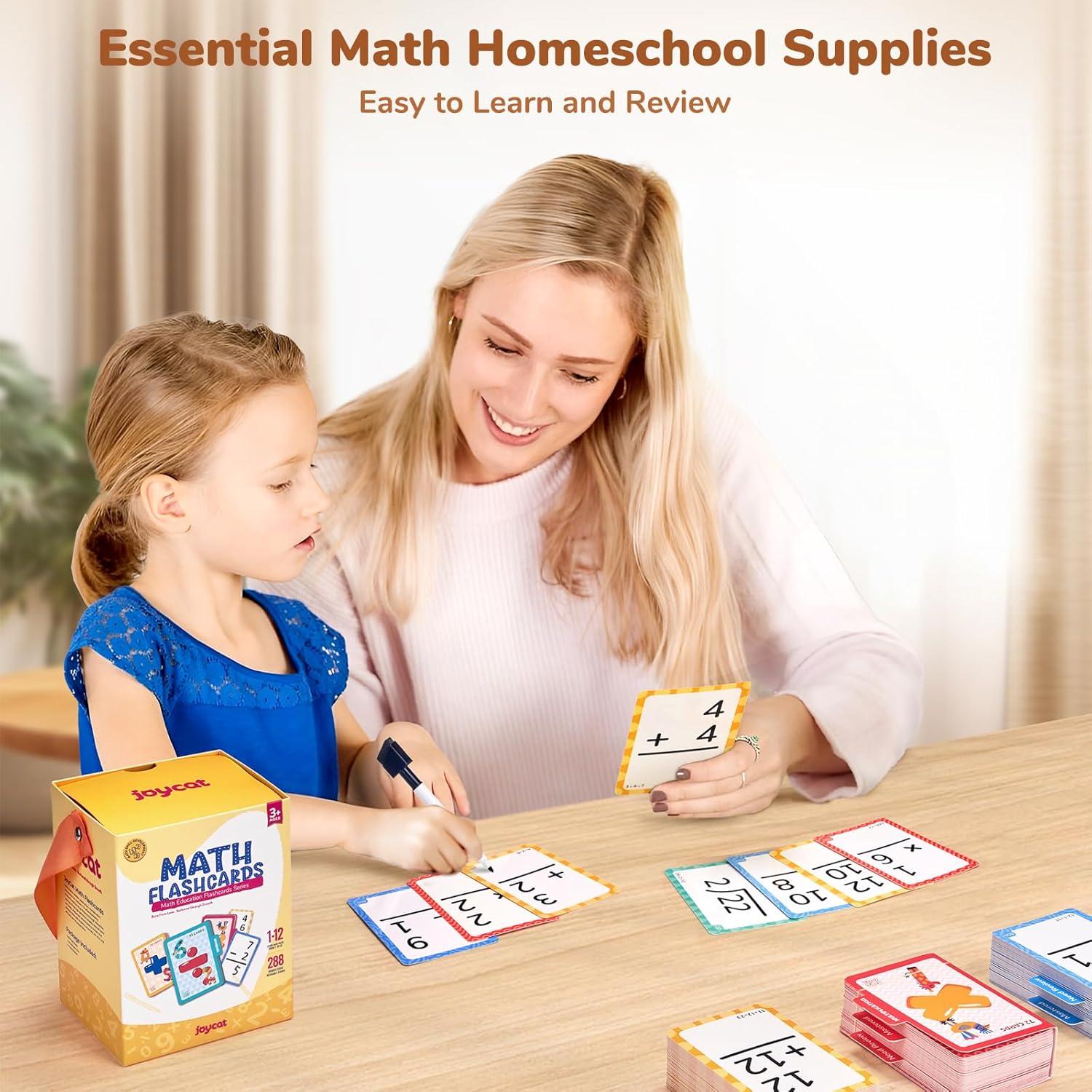 JoyCat 288 Math Flash Cards Set of 4- Multiplication, Division, Addition and Subtraction Flashcards for Kids 1st 2nd 3rd 4th 5th Grade or Kindergarten Homeschool Supplies(Math Flash Cards)