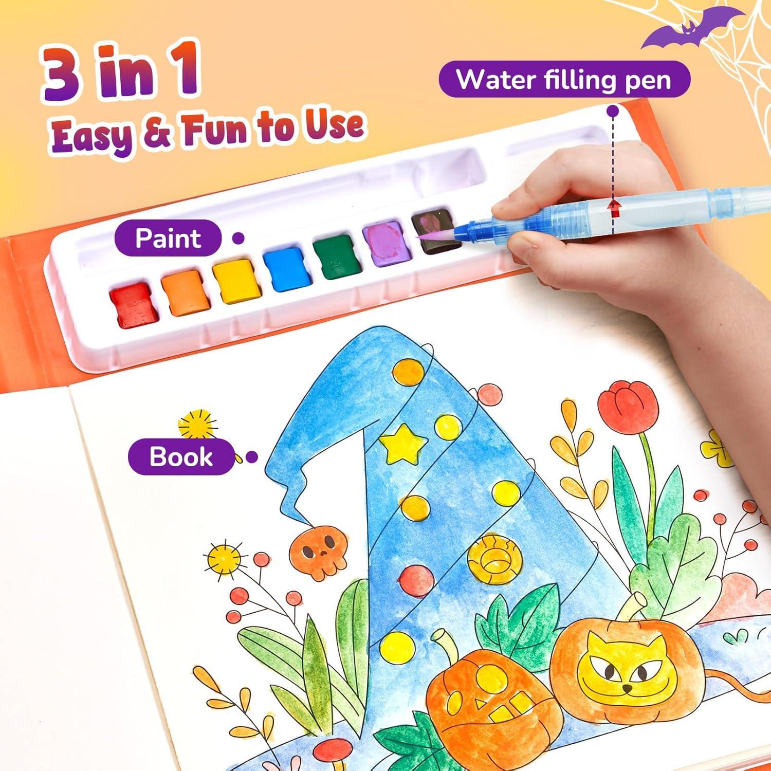 JoyCat Paint with Water Coloring Books, Art & Craft Activity, No Mess Art for Kids Ages 4-8, Craft Kits & Supplies, DIY Creative Activity, Gifts for Girls & Boys (Christmas)(Tiny Elves)