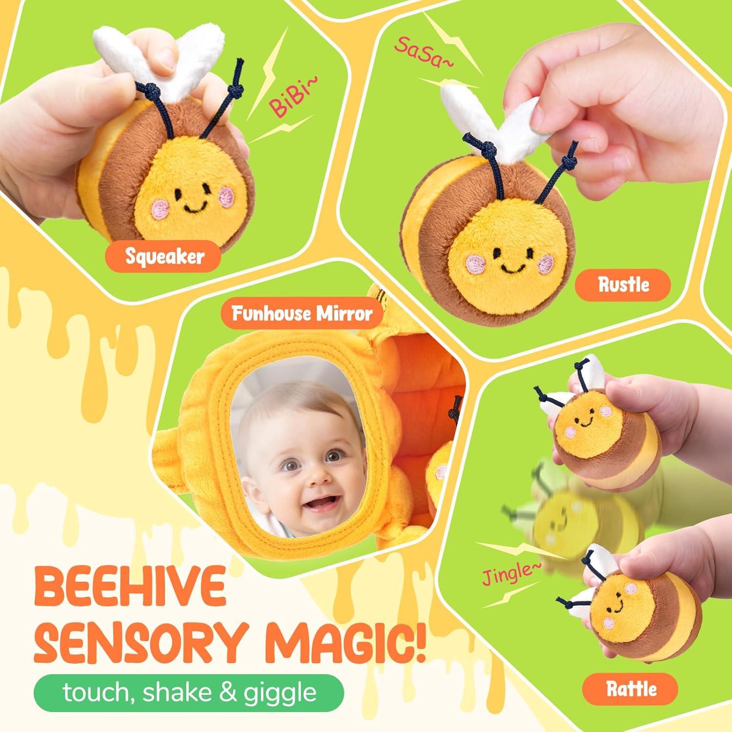JoyCat 6 Month Old Baby Toys, Flower Beehive with 5 Stuffed Sensory Bees, Crinkle, Rattle, Mirror, Montessori Toys for 6-10 Months Old Babies, Infant Toys Baby Shower Easter Basket Stuffers Gifts