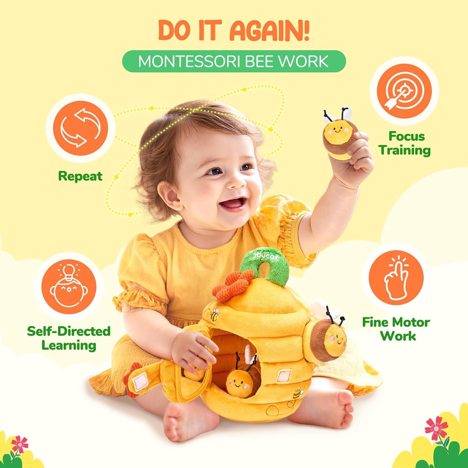 JoyCat 6 Month Old Baby Toys, Flower Beehive with 5 Stuffed Sensory Bees, Crinkle, Rattle, Mirror, Montessori Toys for 6-10 Months Old Babies, Infant Toys Baby Shower Easter Basket Stuffers Gifts