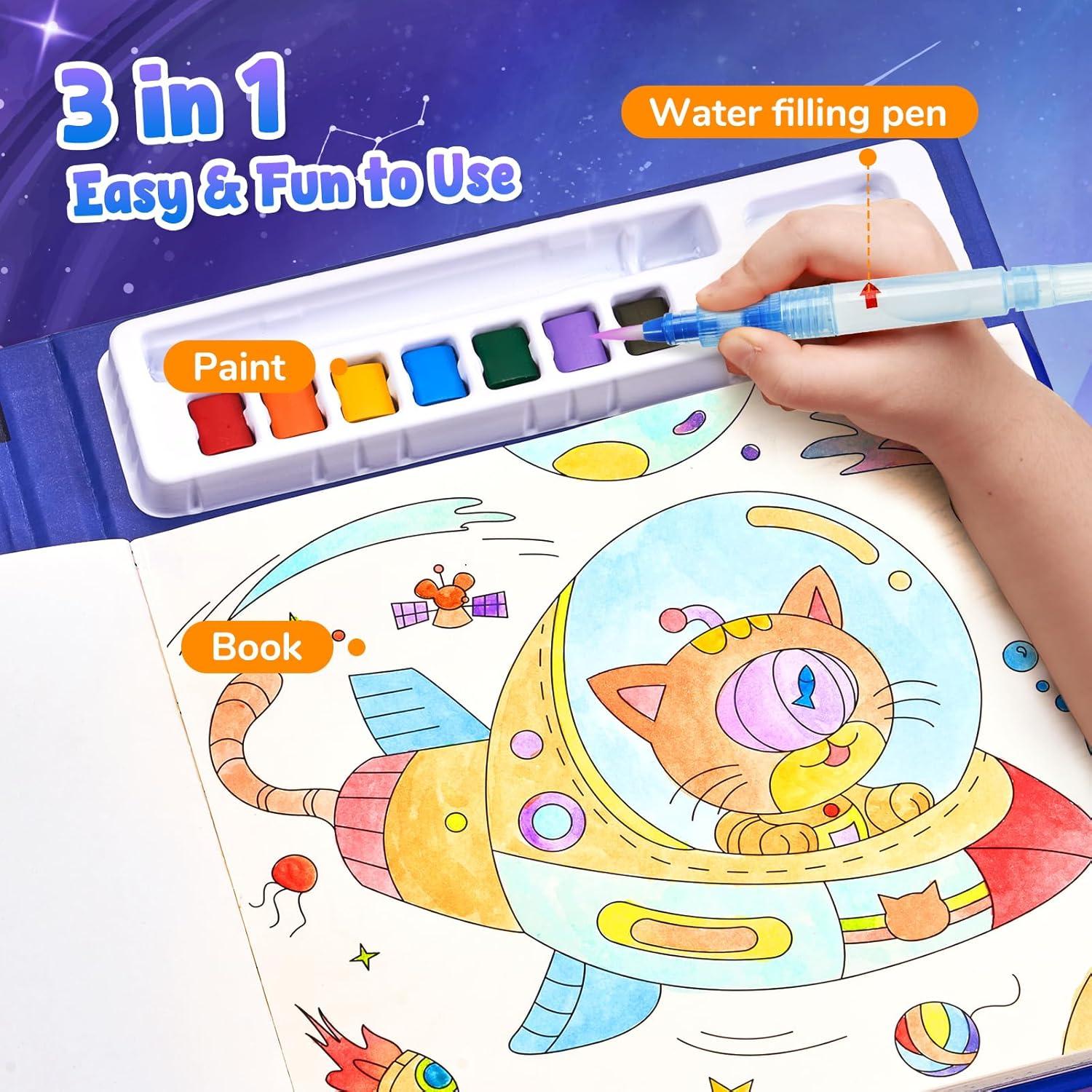 JoyCat Paint with Water Coloring Books, Art & Craft Activity, No Mess Art for Kids Ages 4-8, Craft Kits & Supplies, DIY Creative Activity, Gifts for Girls & Boys (Christmas)(Space)