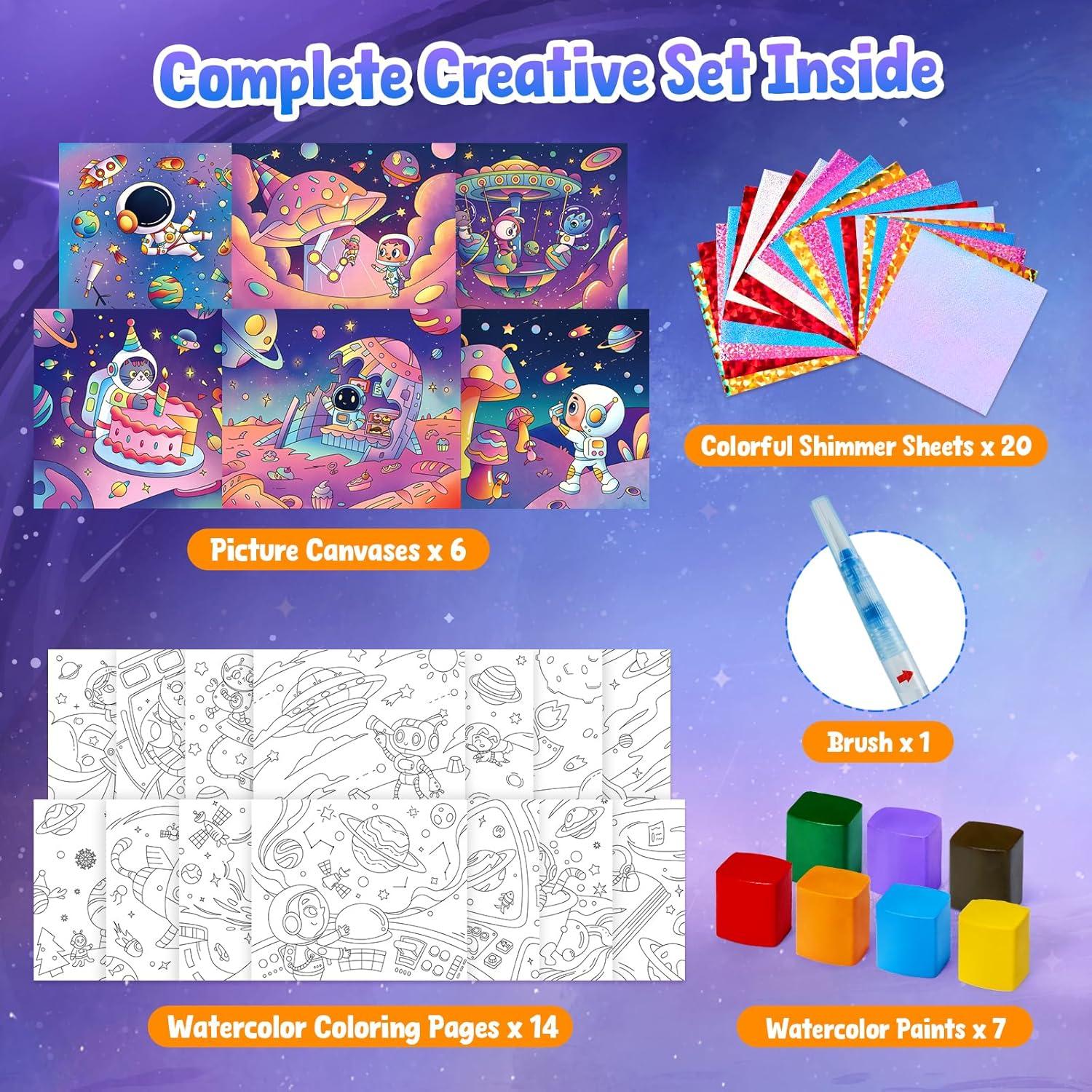 JoyCat Paint with Water Coloring Books, Art & Craft Activity, No Mess Art for Kids Ages 4-8, Craft Kits & Supplies, DIY Creative Activity, Gifts for Girls & Boys (Christmas)(Space)