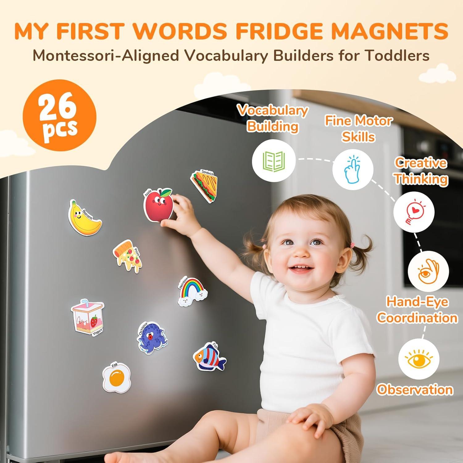 JoyCat Fridge Magnets for Toddlers & Kids – 26 Cute A-Z Objects, Large Magnetic Refrigerator Toys, Fun Educational Learning Gifts for Girls and Boys 2 3 4 5 Years Old(Objects)