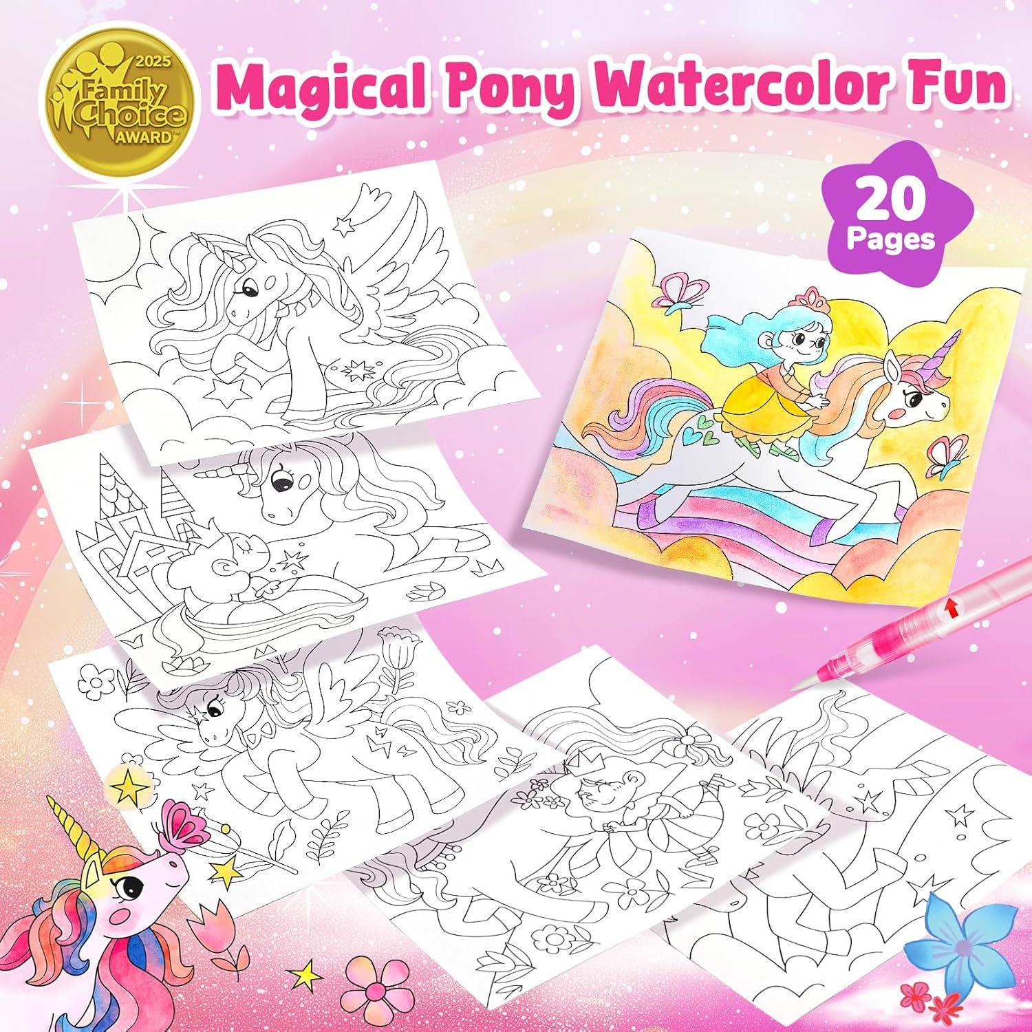 JoyCat Paint with Water Coloring Books for Toddlers, Watercolor Painting Sets for Kids Ages 3-5 4-8, Arts and Crafts Drawing Activities Toy Birthday Gift for Boys Girls (Comics)(Magical Pony)