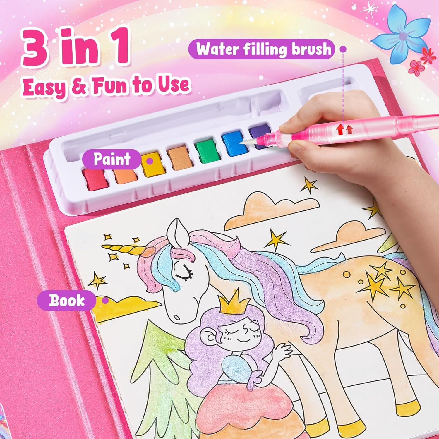 JoyCat Paint with Water Coloring Books for Toddlers, Watercolor Painting Sets for Kids Ages 3-5 4-8, Arts and Crafts Drawing Activities Toy Birthday Gift for Boys Girls (Comics)(Magical Pony)