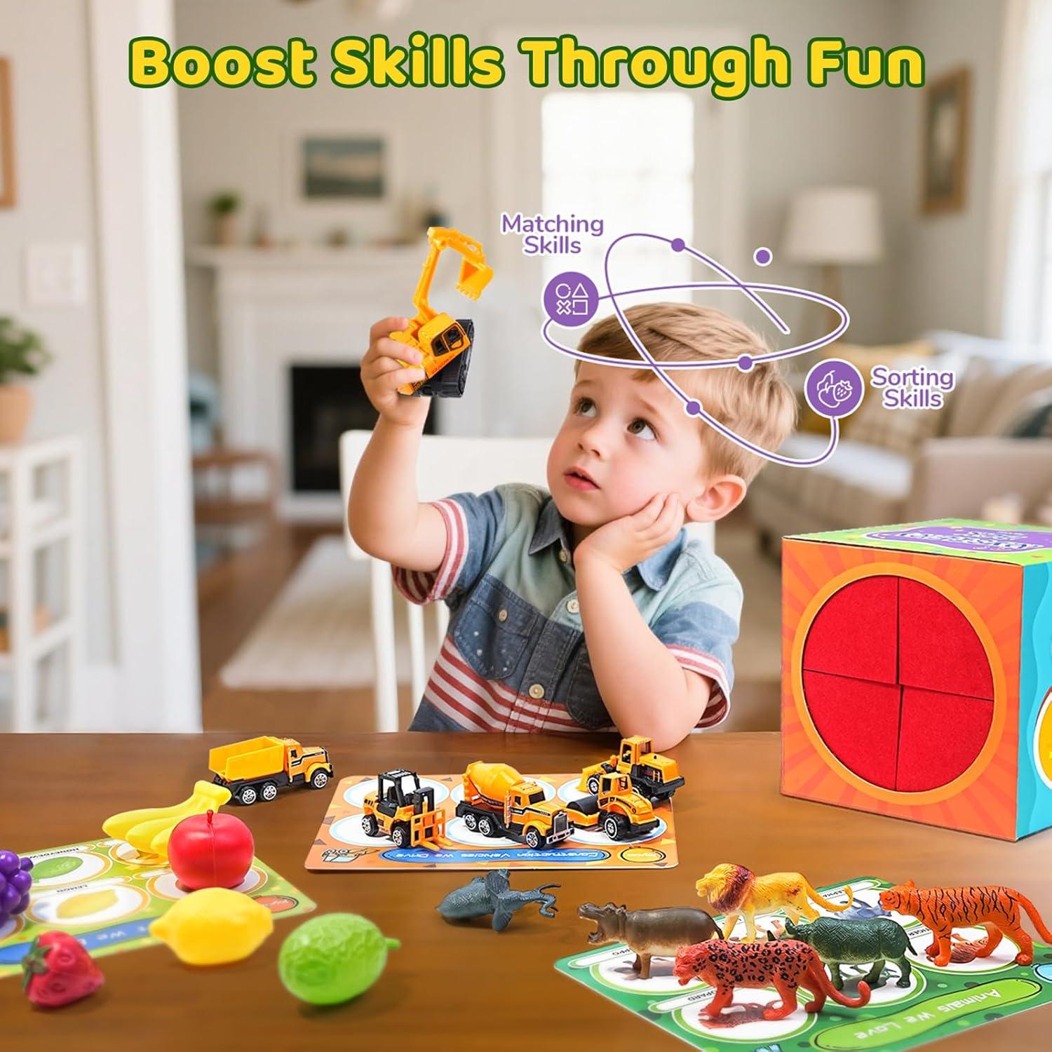JoyCat Sorting Toys for Toddlers – Sensory Play Box with 48 Sorting Objects, Montessori Preschool Learning Toy to Support Early Cognitive & Speech Development for Ages 2–5(48PCS)