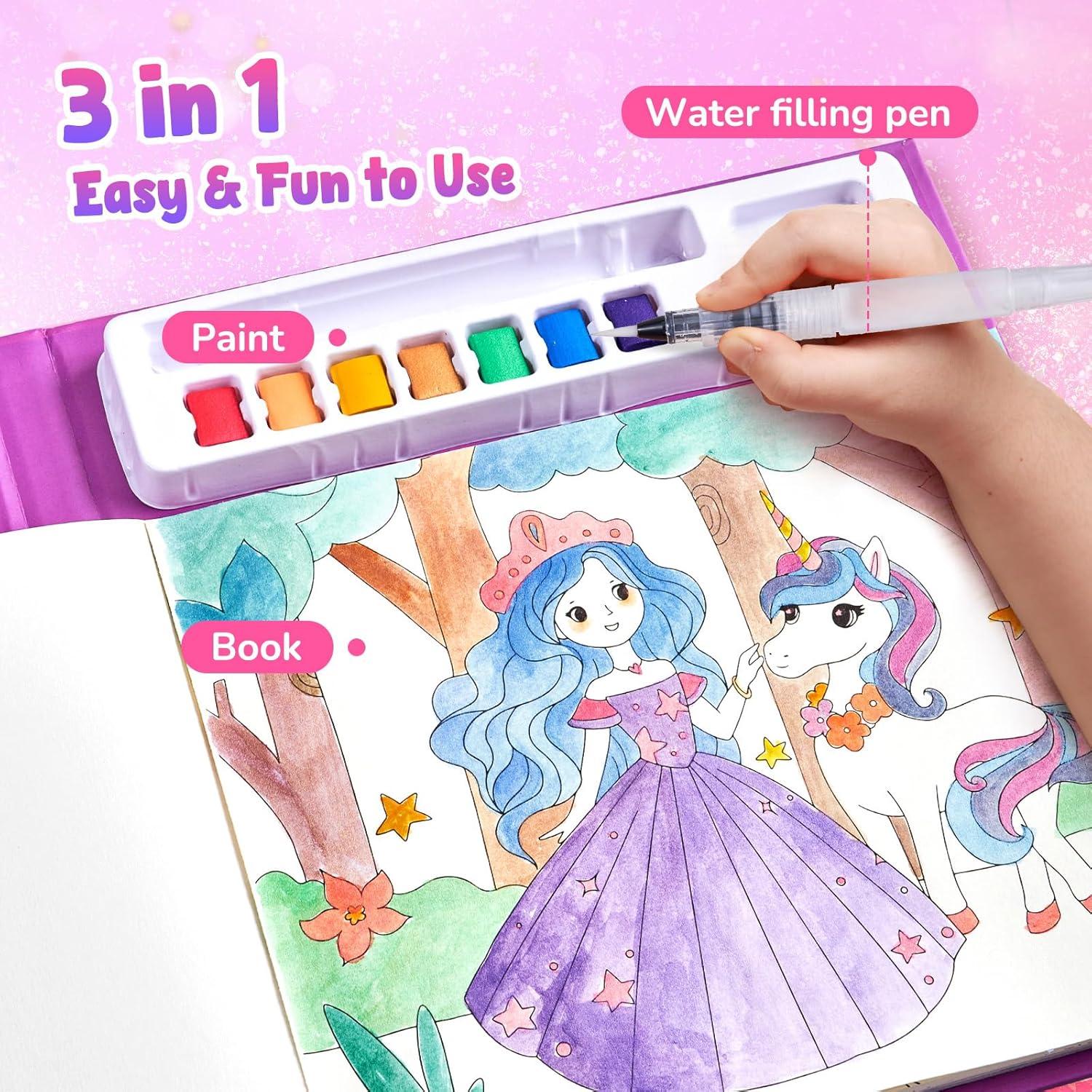 JoyCat Paint with Water Coloring Books, Art & Craft Activity, No Mess Art for Kids Ages 4-8, Craft Kits & Supplies, DIY Creative Activity, Gifts for Girls & Boys (Christmas)(Princess & Magical Pony 2)