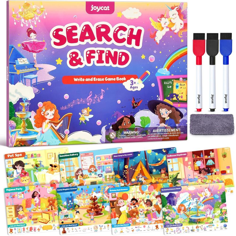 JoyCat Search and Find Activity Books, Preschool Learning Game Activities for Toddlers & Kids Ages 3-5, Travel Toys for Road Trip Car Airplane, Birthday Gifts for Girls and Boys 4-8(Girl Themes)