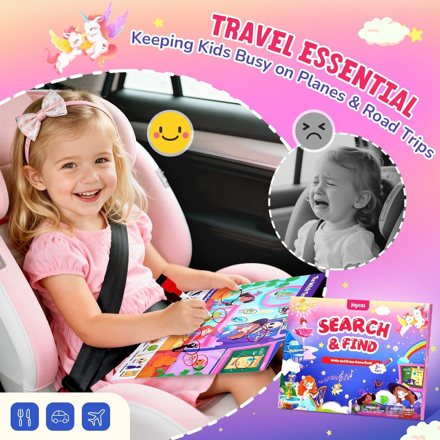 JoyCat Search and Find Activity Books, Preschool Learning Game Activities for Toddlers & Kids Ages 3-5, Travel Toys for Road Trip Car Airplane, Birthday Gifts for Girls and Boys 4-8(Girl Themes)