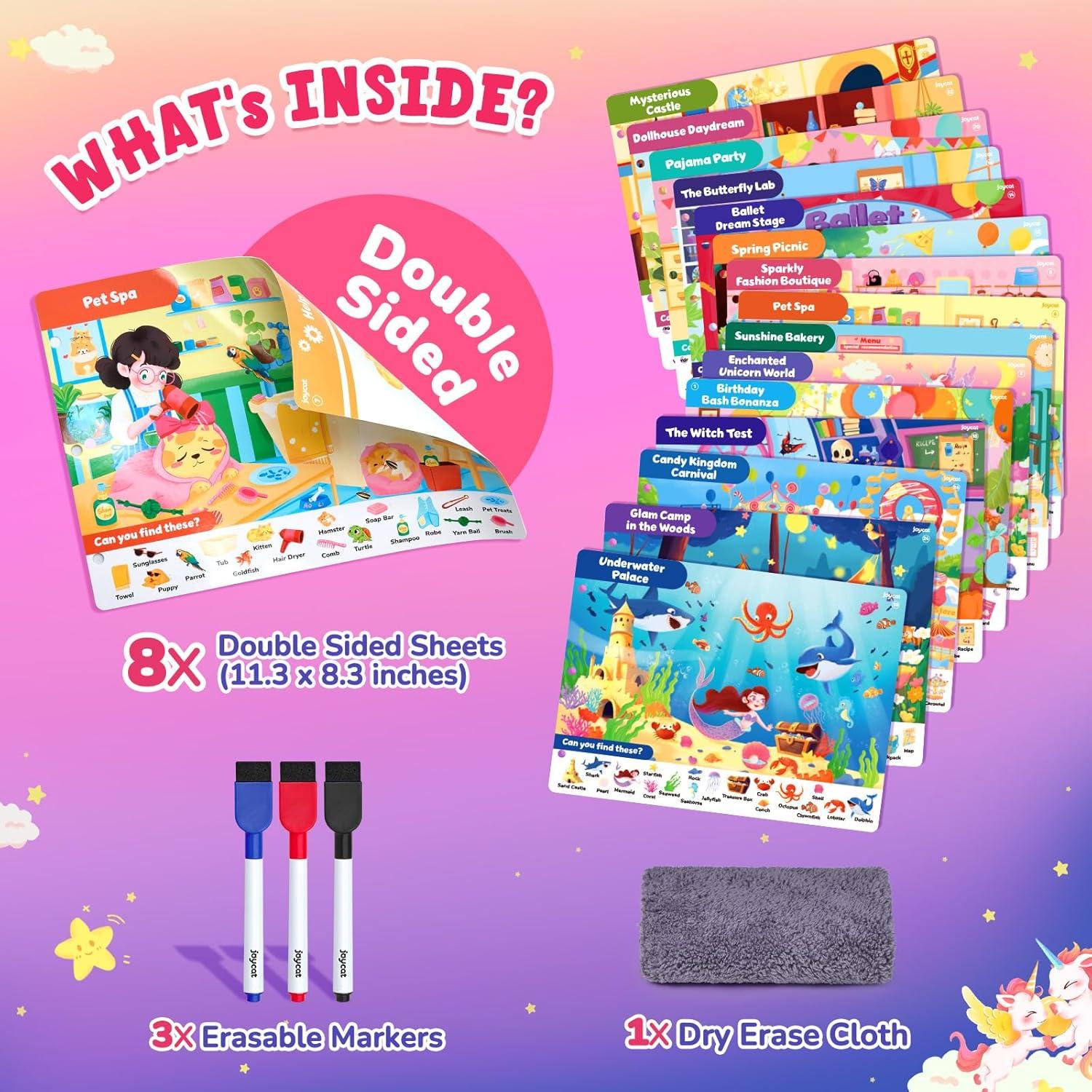 JoyCat Search and Find Activity Books, Preschool Learning Game Activities for Toddlers & Kids Ages 3-5, Travel Toys for Road Trip Car Airplane, Birthday Gifts for Girls and Boys 4-8(Girl Themes)