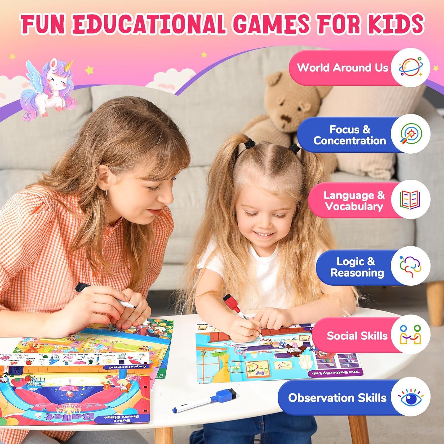 JoyCat Search and Find Activity Books, Preschool Learning Game Activities for Toddlers & Kids Ages 3-5, Travel Toys for Road Trip Car Airplane, Birthday Gifts for Girls and Boys 4-8(Girl Themes)