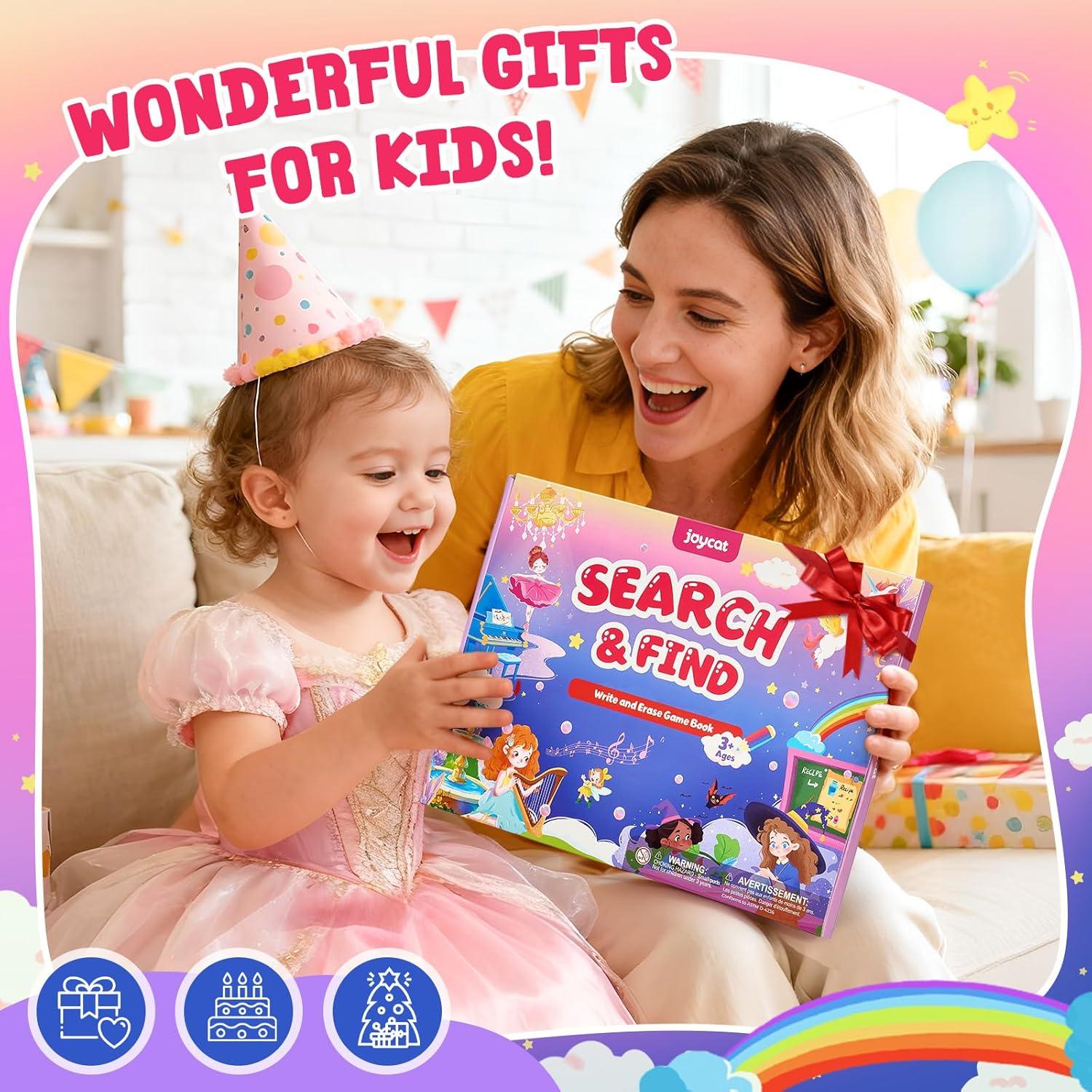JoyCat Search and Find Activity Books, Preschool Learning Game Activities for Toddlers & Kids Ages 3-5, Travel Toys for Road Trip Car Airplane, Birthday Gifts for Girls and Boys 4-8(Girl Themes)