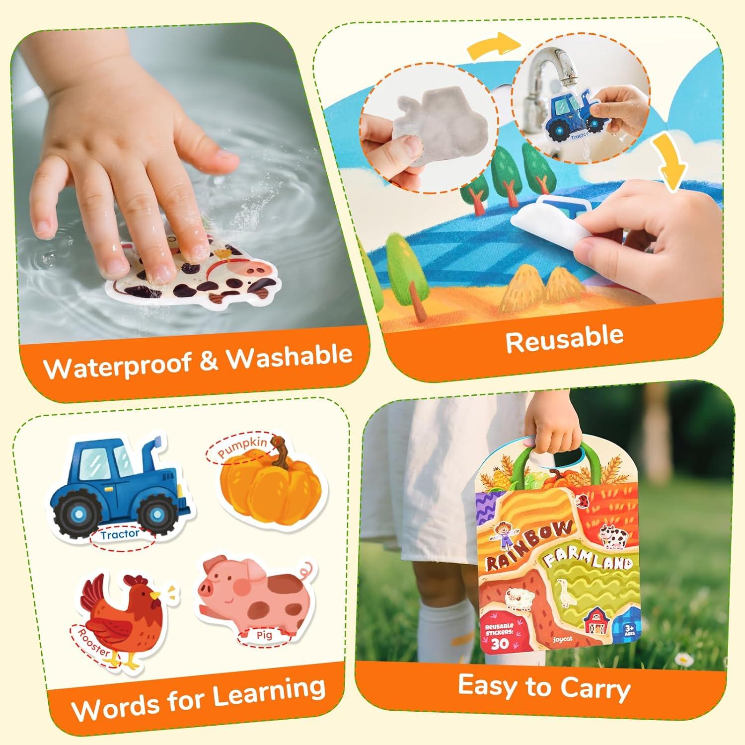 JoyCat Reusable Sticker Book Set (3-Pack): Farm, Pizza-Making, Weather – 90 Pcs Stickers for Toddlers, Kids Sticker Activity Book, Road Trip Travel Toys, Birthday Gifts for Boys and Girls(3-Pack: Weather  Farm  Pizza)