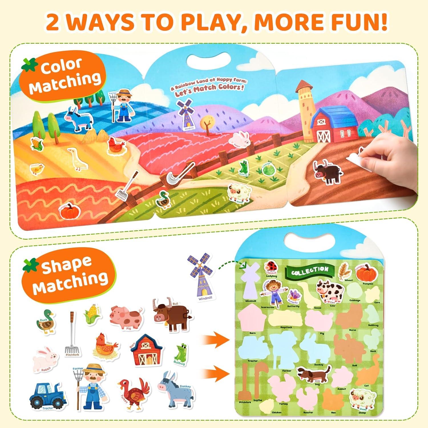 JoyCat Reusable Sticker Book Set (3-Pack): Farm, Pizza-Making, Weather – 90 Pcs Stickers for Toddlers, Kids Sticker Activity Book, Road Trip Travel Toys, Birthday Gifts for Boys and Girls(3-Pack: Weather  Farm  Pizza)