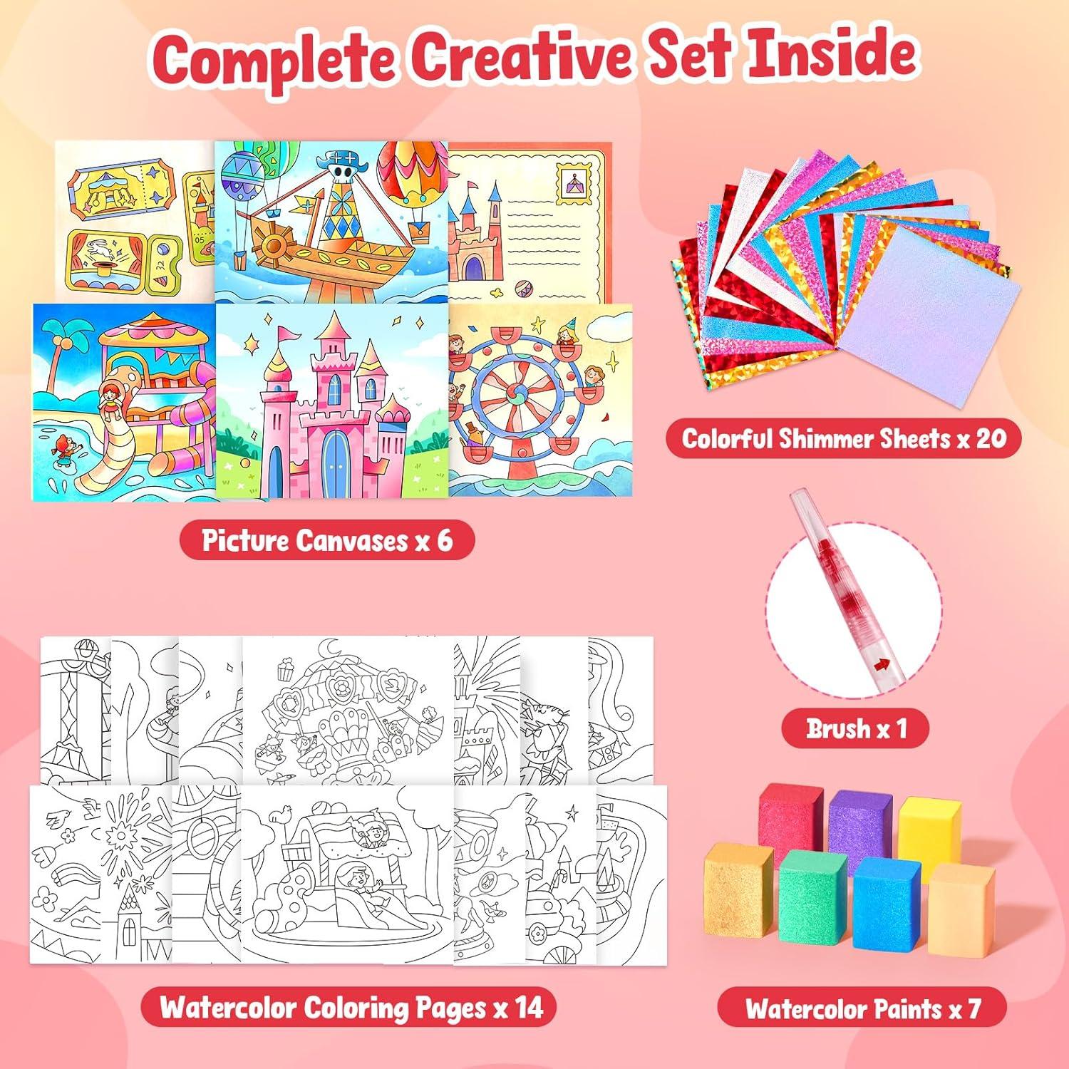 JoyCat Paint with Water Coloring Books, Art & Craft Activity, No Mess Art for Kids Ages 4-8, Craft Kits & Supplies, DIY Creative Activity, Gifts for Girls & Boys (Christmas)(Funfair)