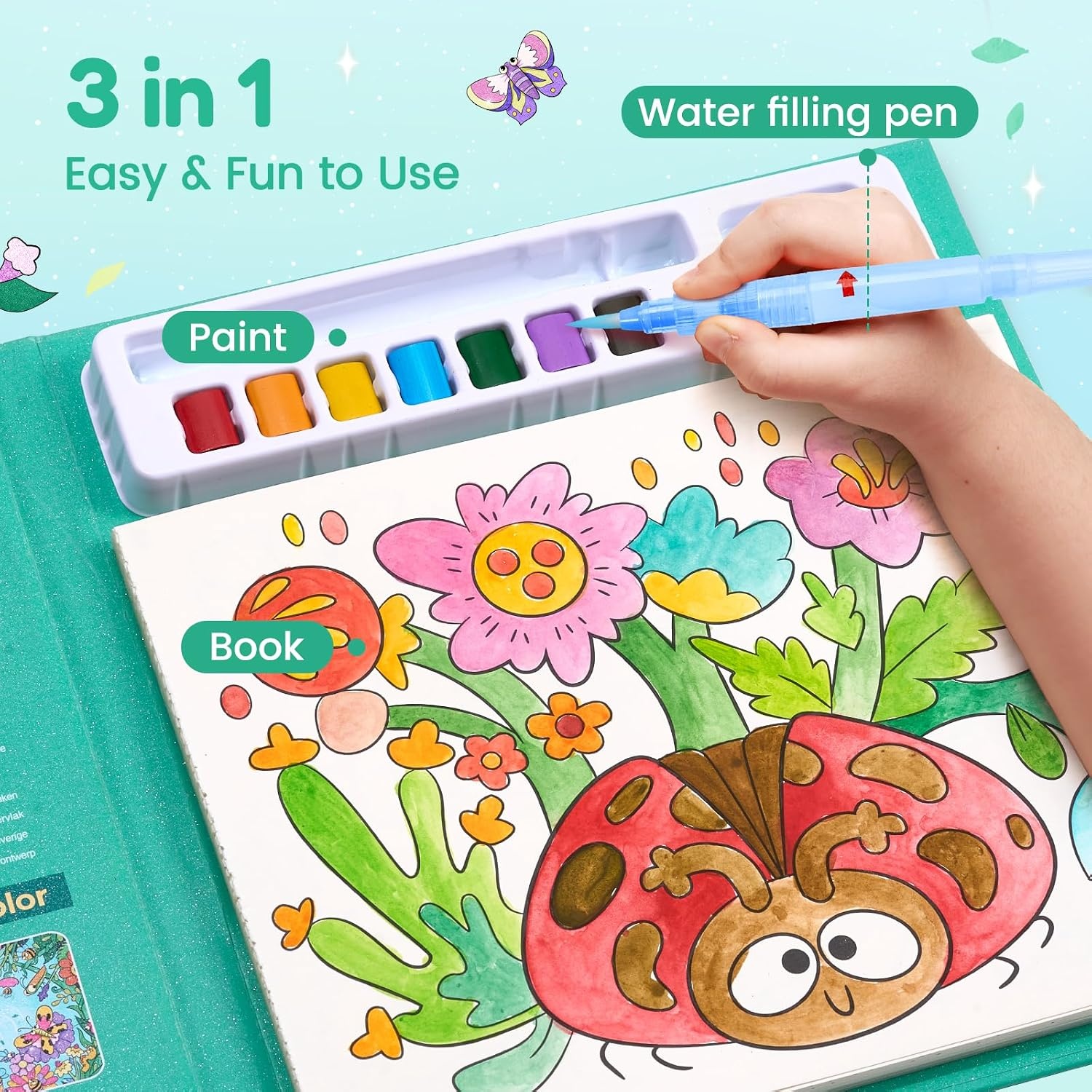 JoyCat Paint with Water Coloring Books & Shimmer Art (Fairy)(Green)
