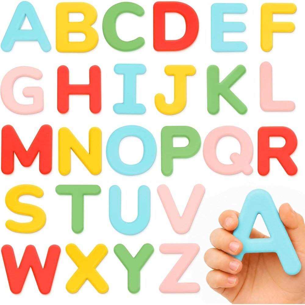 JoyCat Silicone Magnetic Alphabet Letters, 26 Uppercase ABC Fridge Magnets for Toddlers & Kids, Preschool Learning Refrigerator Toy Set, Birthday Gifts for Boys and Girls (Sunny Color)(Joy)