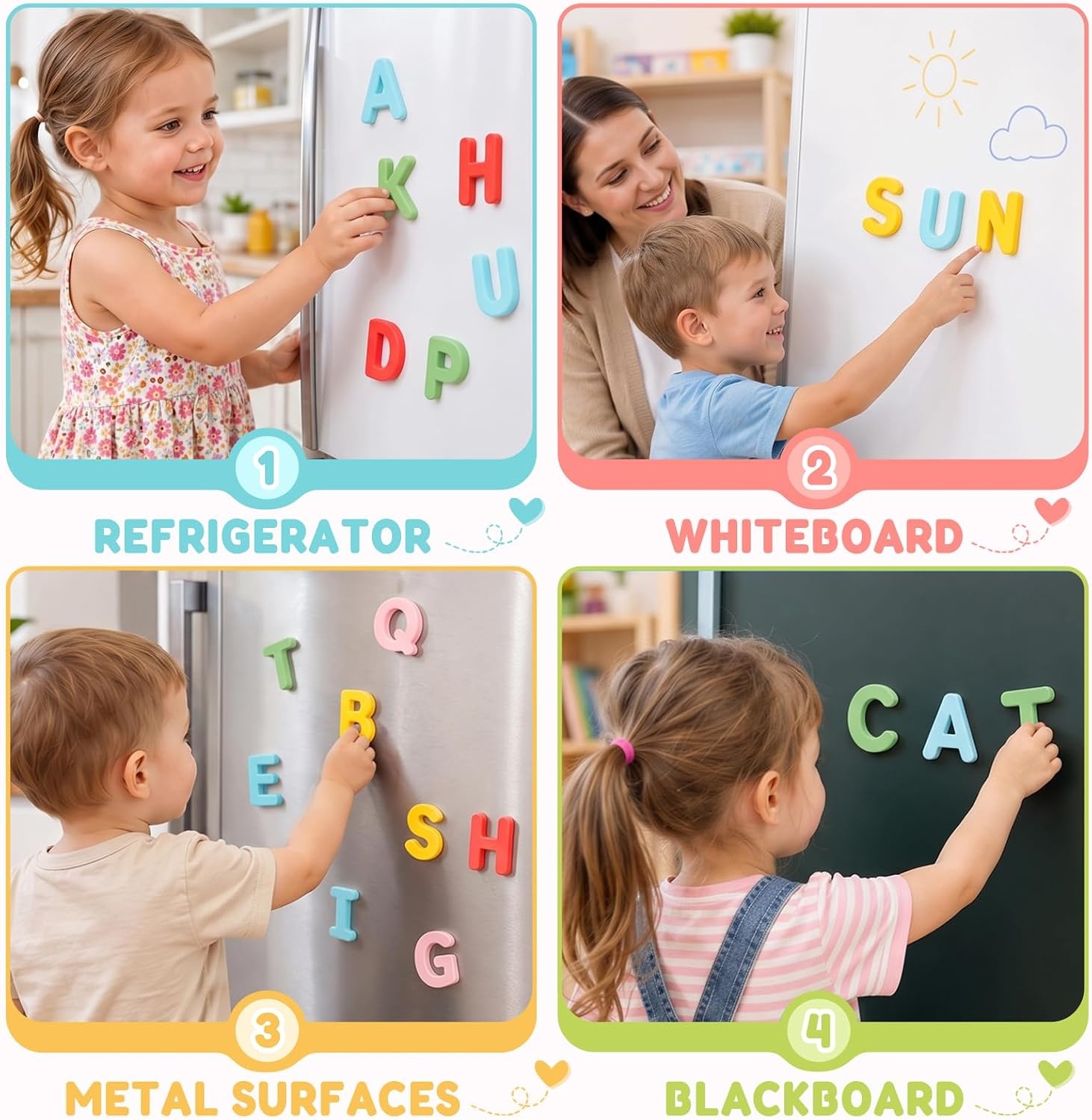 JoyCat Silicone Magnetic Alphabet Letters, 26 Uppercase ABC Fridge Magnets for Toddlers & Kids, Preschool Learning Refrigerator Toy Set, Birthday Gifts for Boys and Girls (Sunny Color)(Joy)