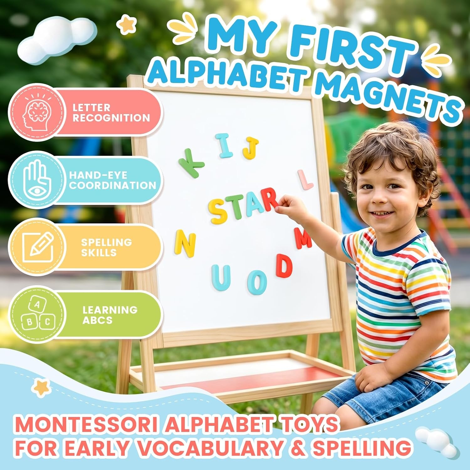 JoyCat Silicone Magnetic Alphabet Letters, 26 Uppercase ABC Fridge Magnets for Toddlers & Kids, Preschool Learning Refrigerator Toy Set, Birthday Gifts for Boys and Girls (Sunny Color)(Joy)